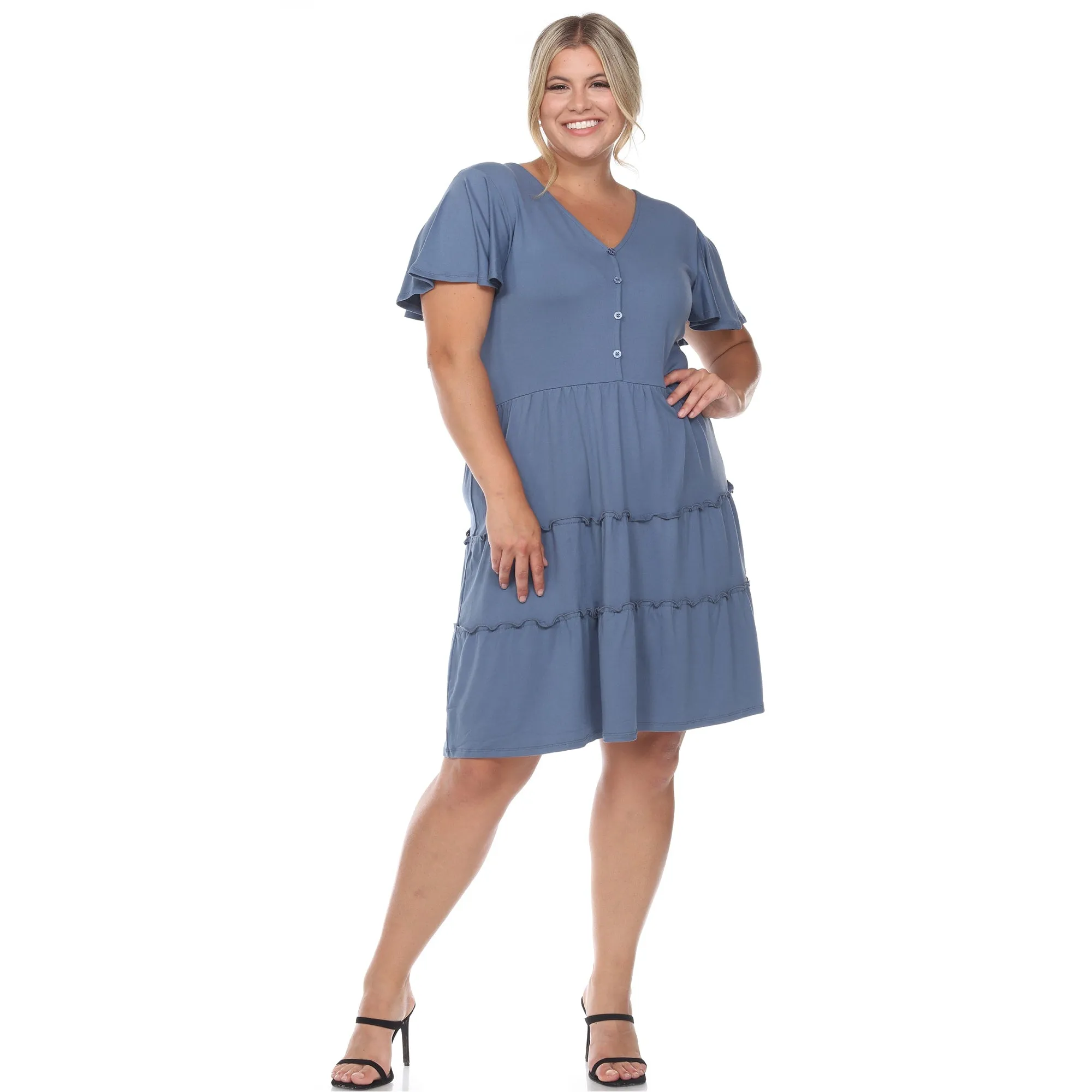 White Mark Women's Plus Size Short Sleeve V-neck Tiered Midi Dress sold by Zulily product image thumbnail 4