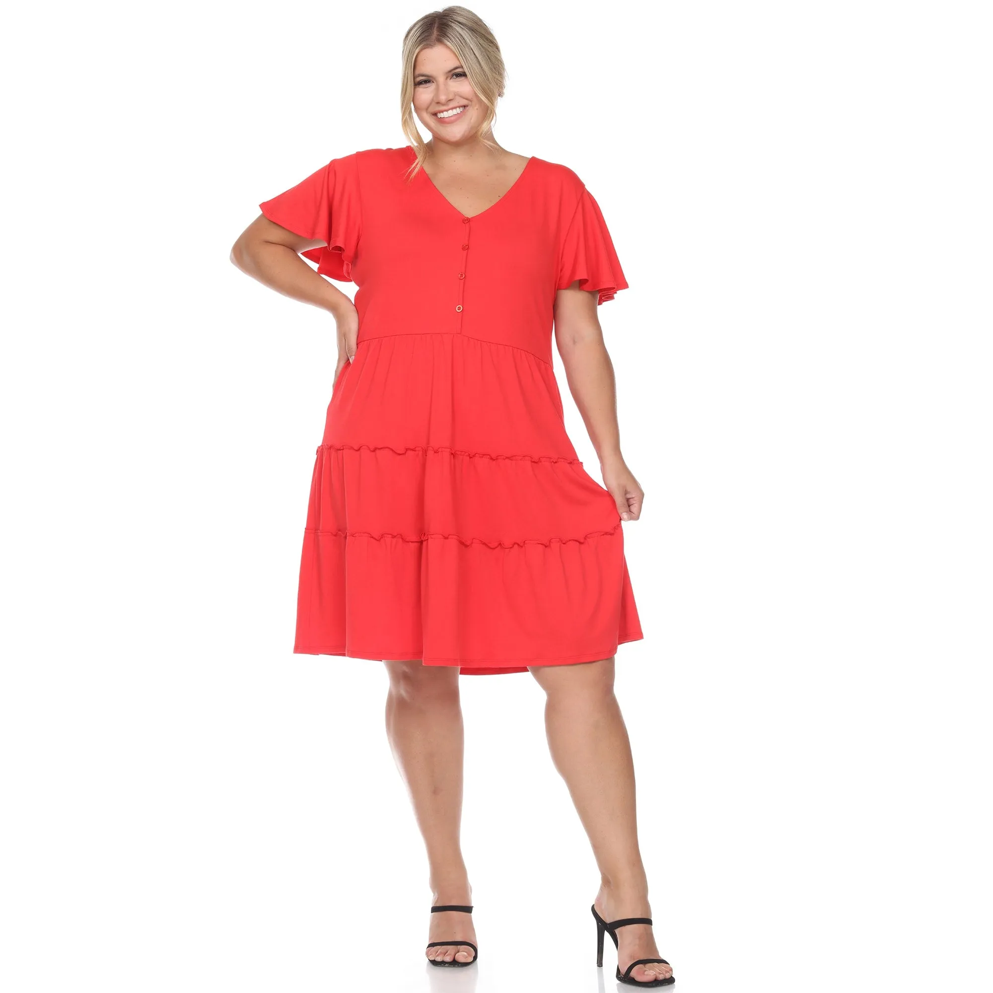 White Mark Women's Plus Size Short Sleeve V-neck Tiered Midi Dress sold by Zulily product image thumbnail 3