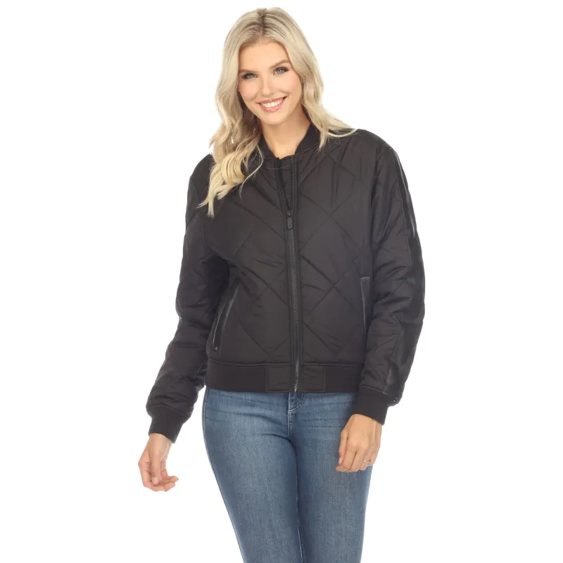 White Mark Women's Lightweight Diamond Quilted Puffer Bomber Jacket sold by Zulily
