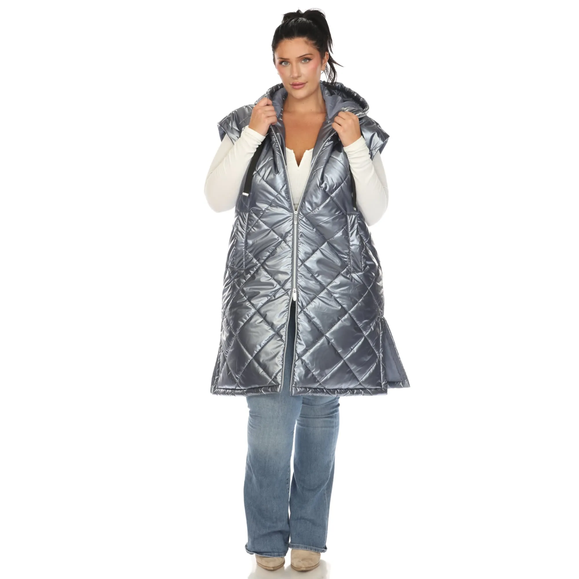 White Mark Women's Plus Size Metallic Diamond Puffer Vest sold by Zulily product image thumbnail 3