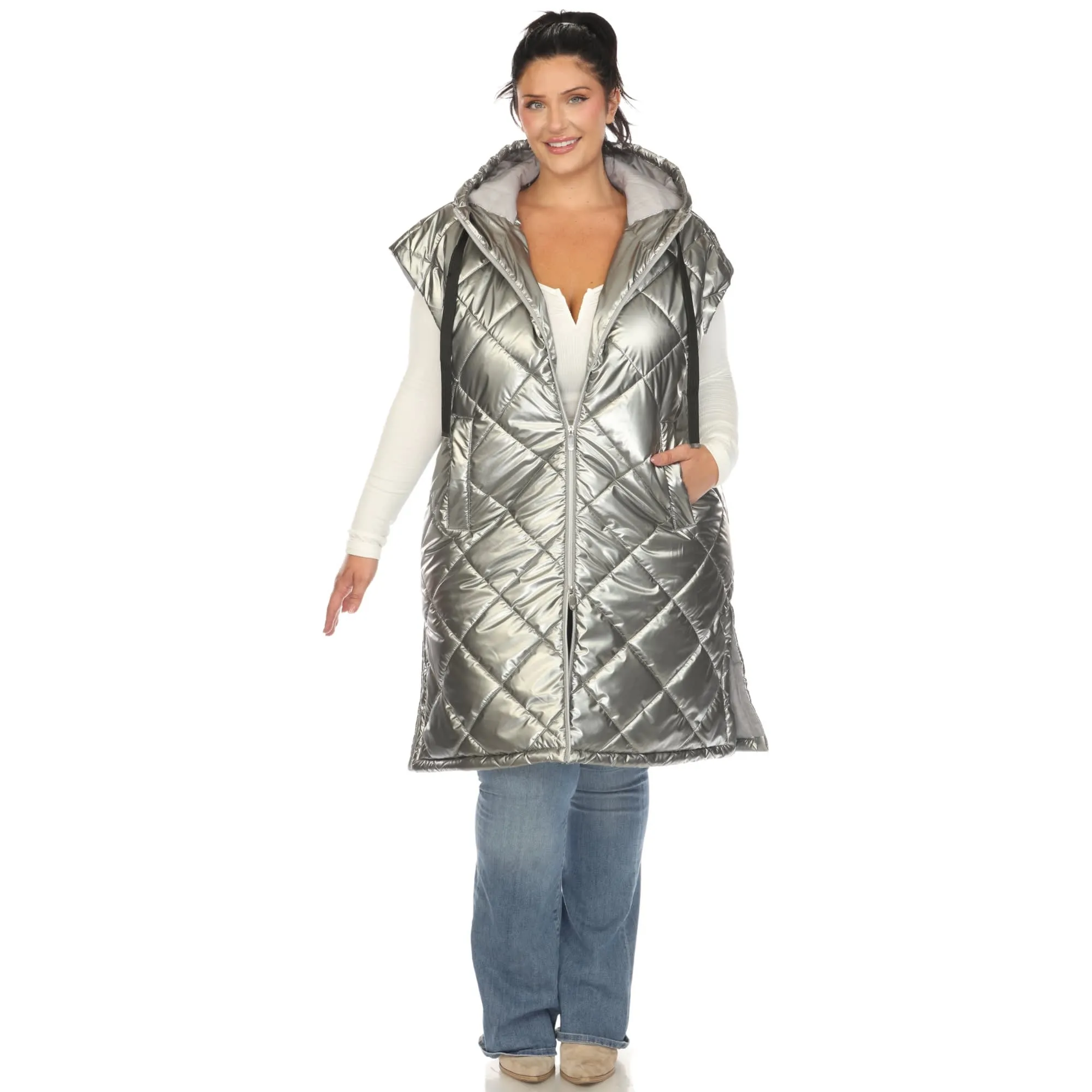 White Mark Women's Plus Size Metallic Diamond Puffer Vest sold by Zulily product image thumbnail 2