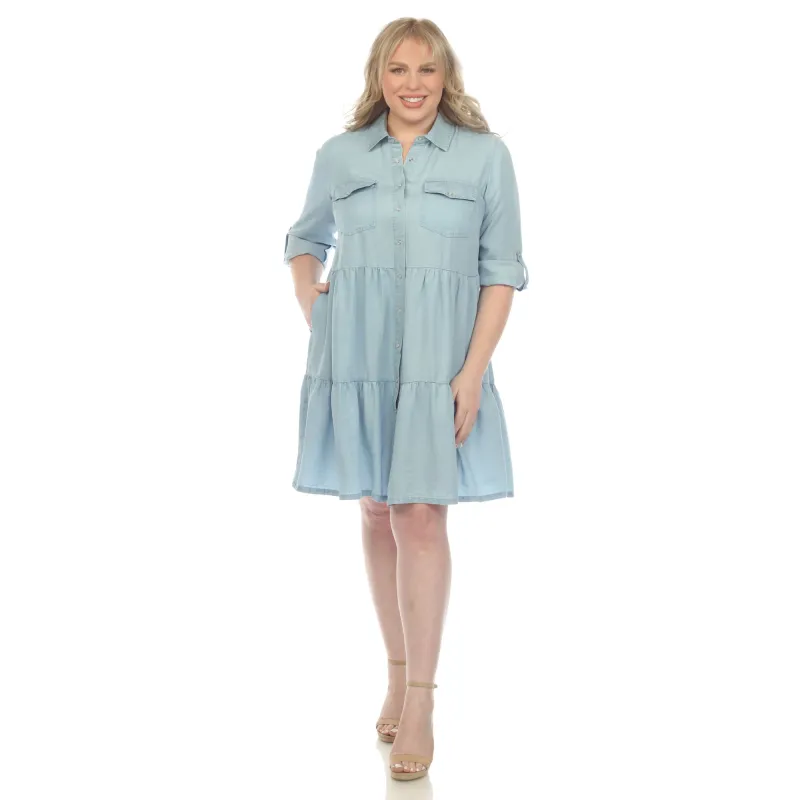 White Mark Women's Plus Size Long Sleeve Tiered Midi Shirt Dress sold by Zulily