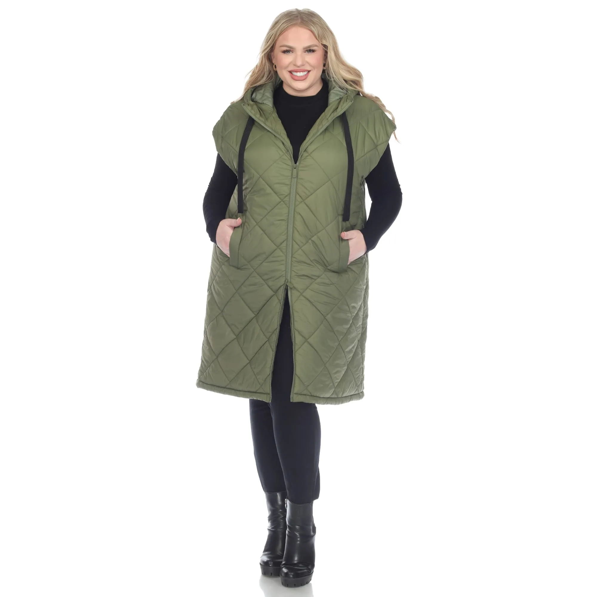 White Mark Women's Plus Size Diamond Quilted Hooded Puffer Vest sold by Zulily product image thumbnail 3