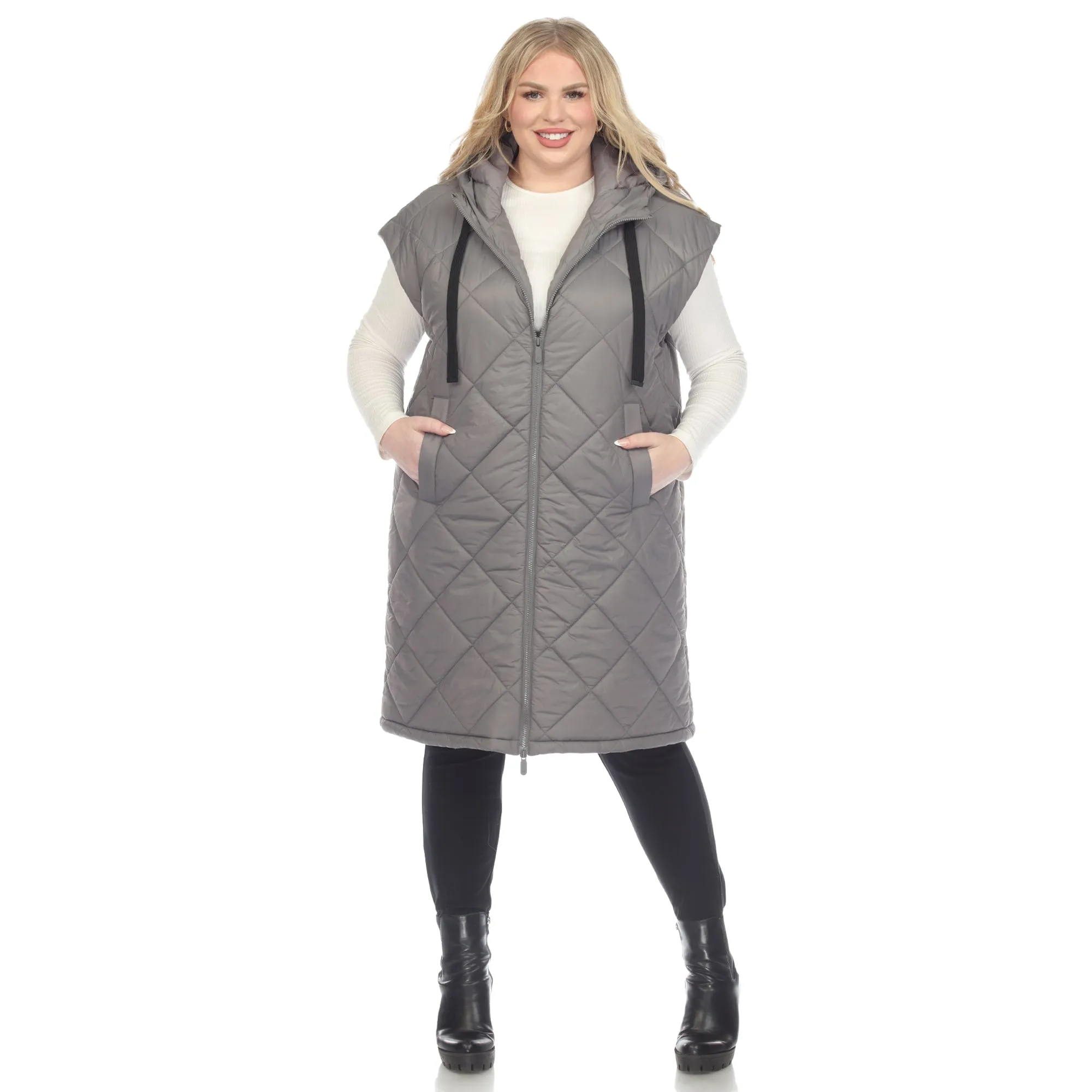 White Mark Women's Plus Size Diamond Quilted Hooded Puffer Vest sold by Zulily product image thumbnail 5