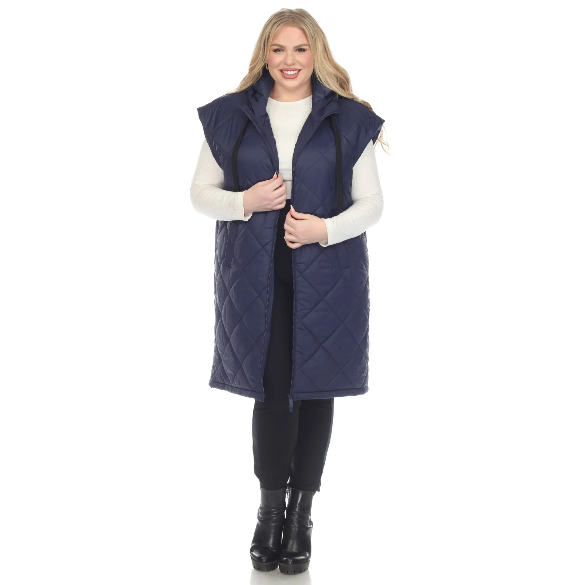 White Mark Women's Plus Size Diamond Quilted Hooded Puffer Vest sold by Zulily product image thumbnail 2