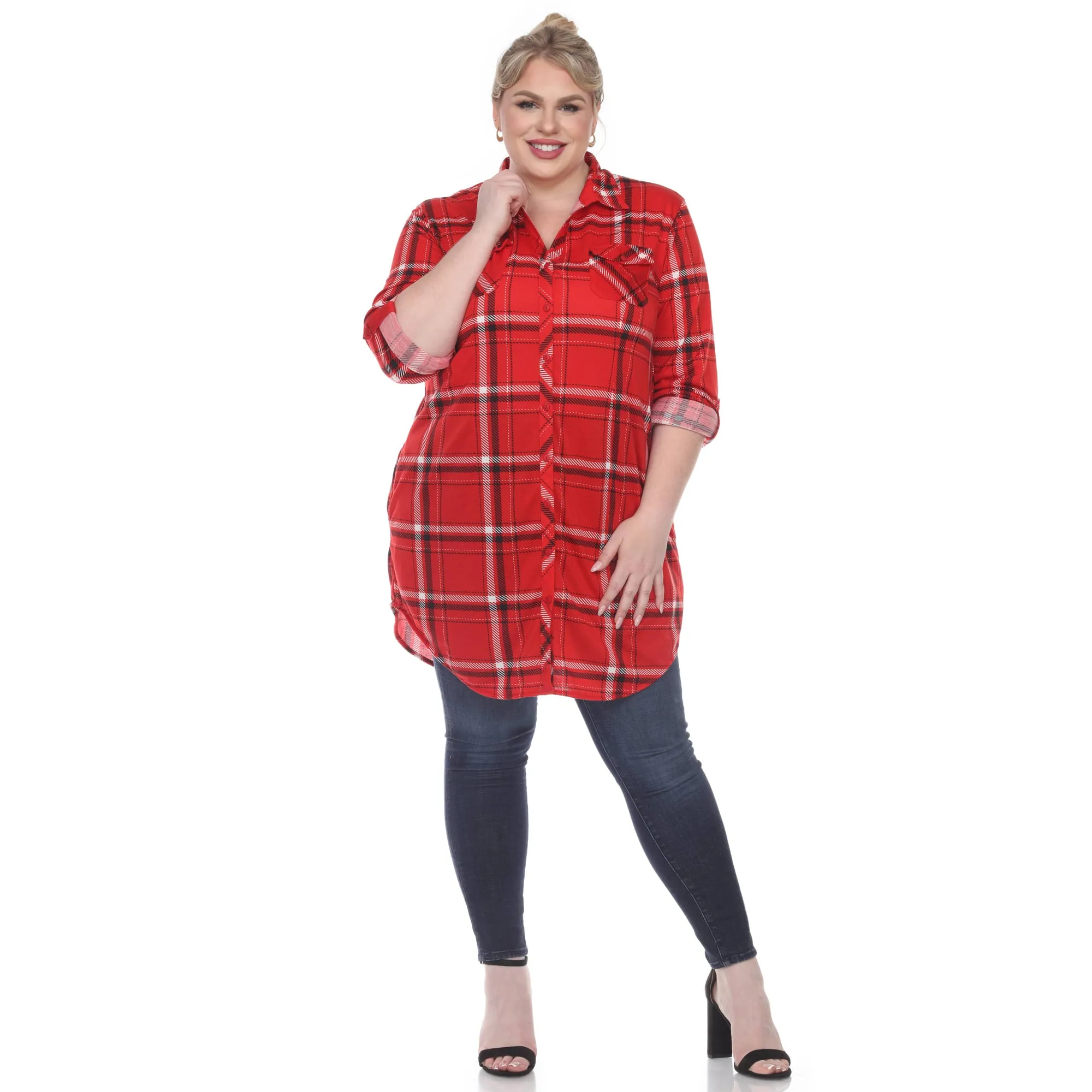 White Mark Women's Plus Size Windowpane Plaid Tunic Top sold by Zulily product image thumbnail 4