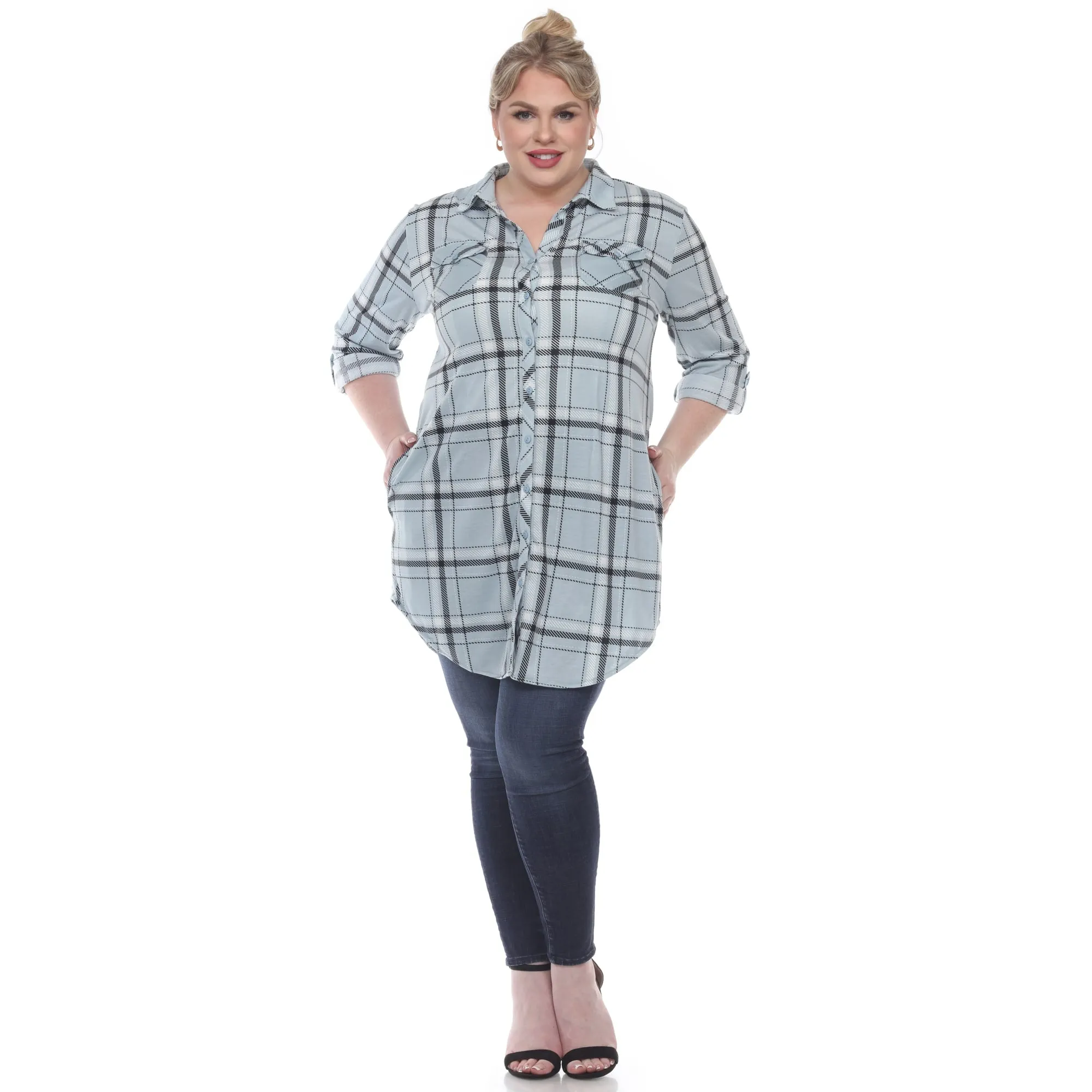 White Mark Women's Plus Size Windowpane Plaid Tunic Top sold by Zulily