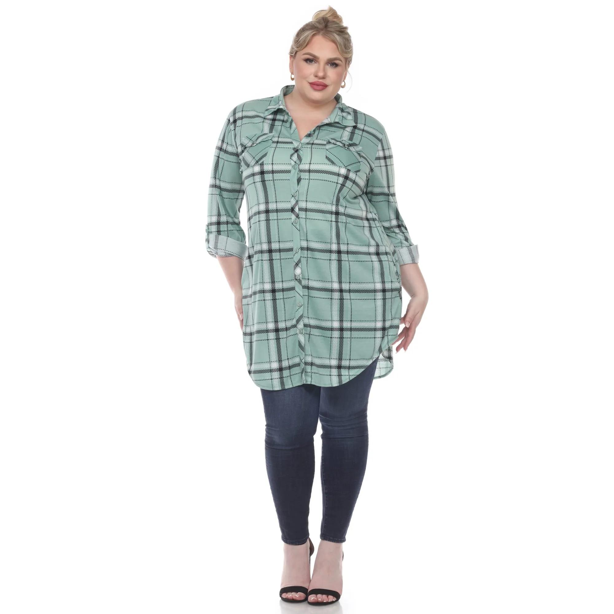 White Mark Women's Plus Size Windowpane Plaid Tunic Top sold by Zulily product image thumbnail 2