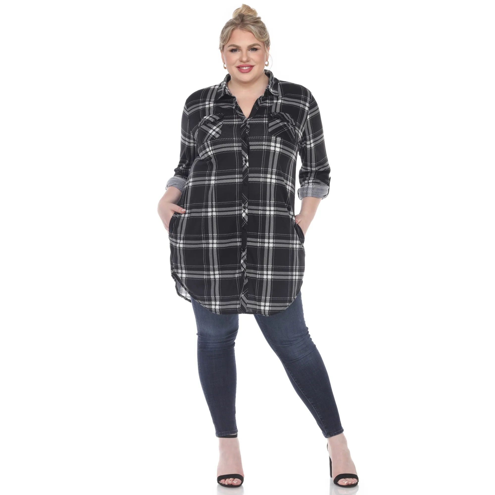 White Mark Women's Plus Size Windowpane Plaid Tunic Top sold by Zulily product image thumbnail 3