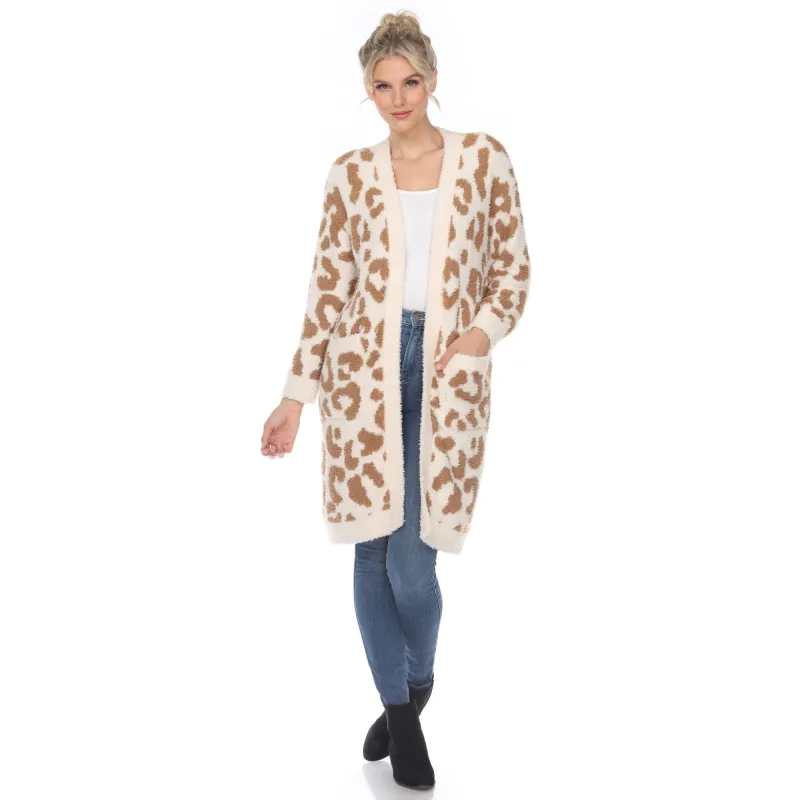 White Mark Women's Leopard Print Open Front Sherpa Coat sold by Zulily