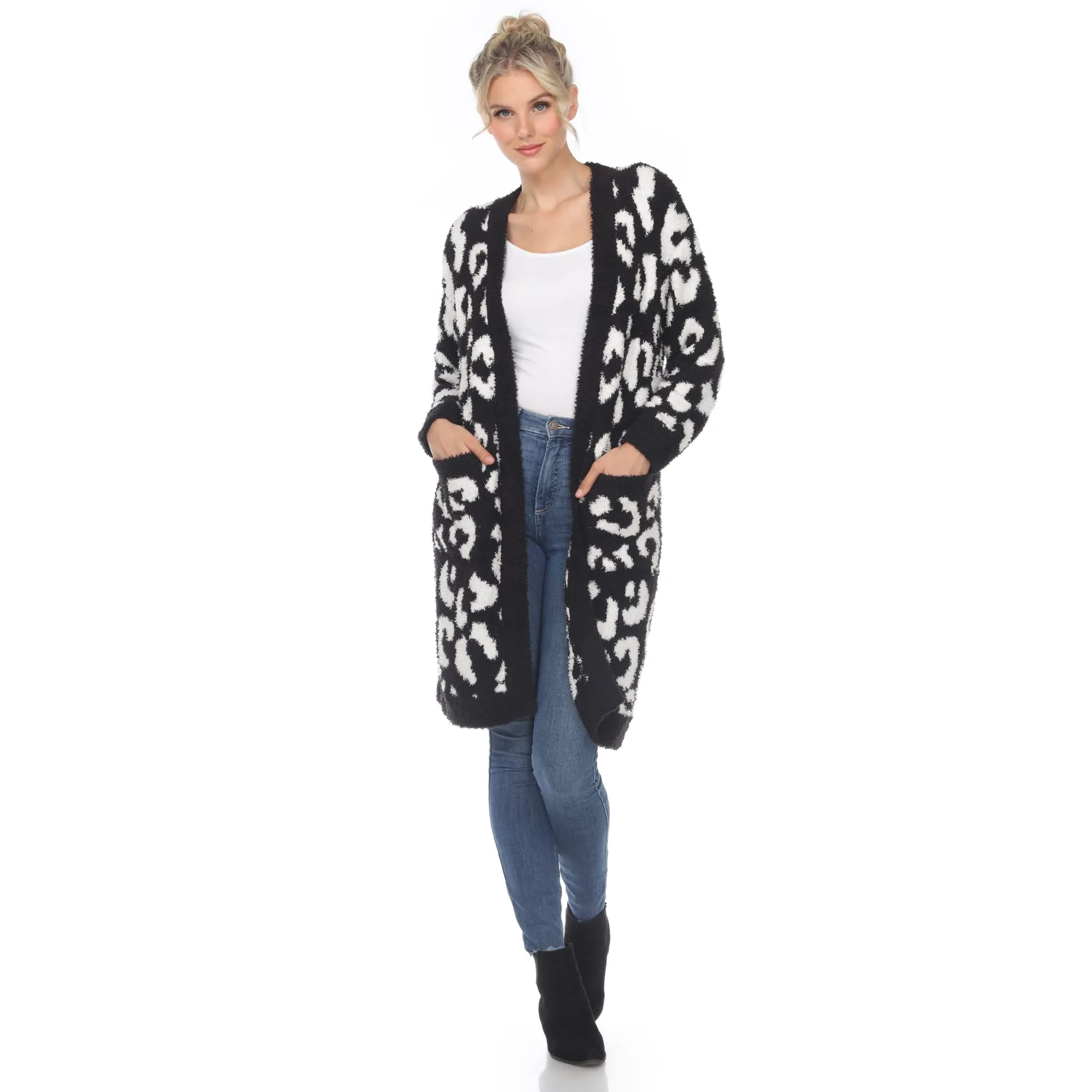 White Mark Women's Leopard Print Open Front Sherpa Coat sold by Zulily product image thumbnail 3