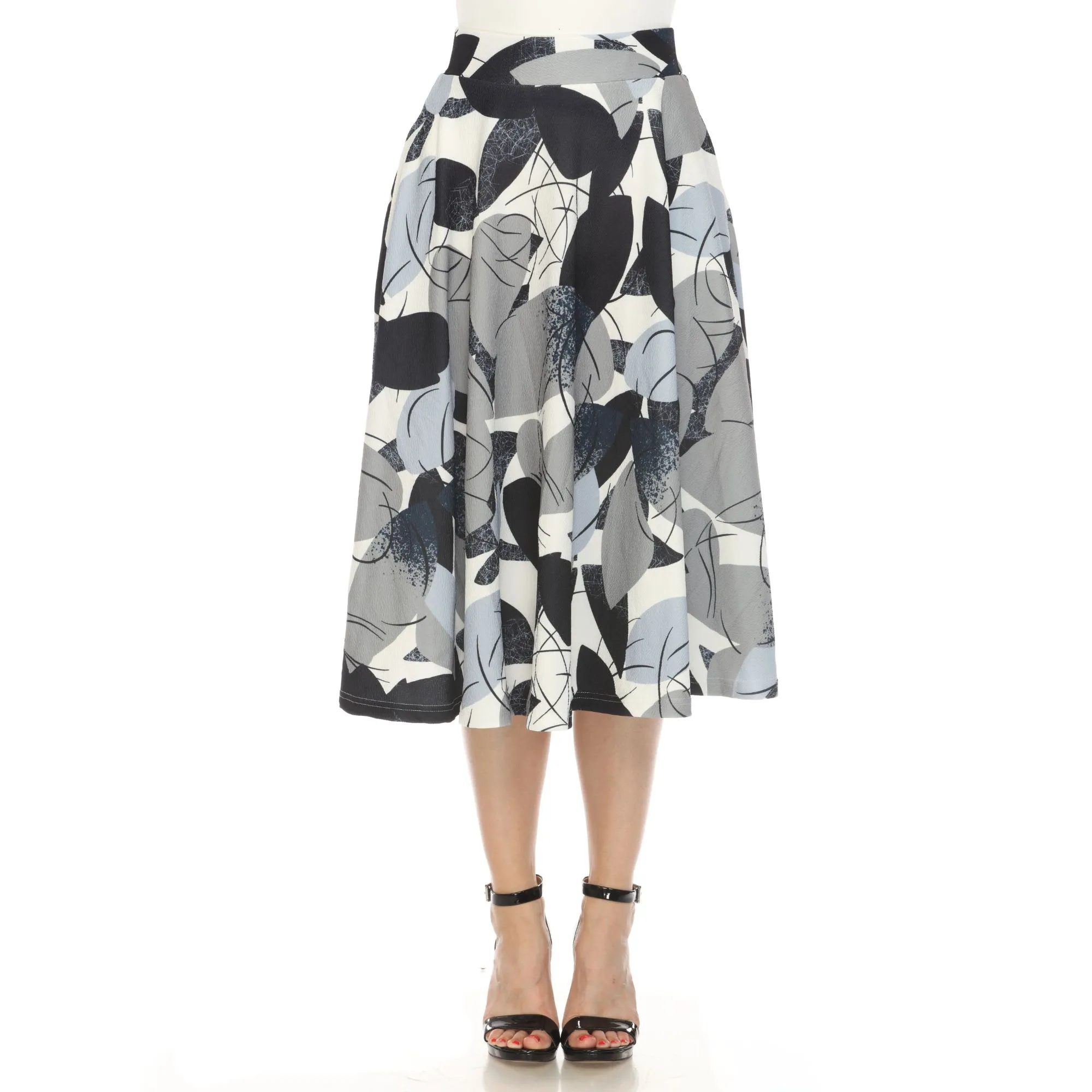 White Mark Women's Leaf Print Vintage Flared Midi Skirt sold by Zulily product image thumbnail 3