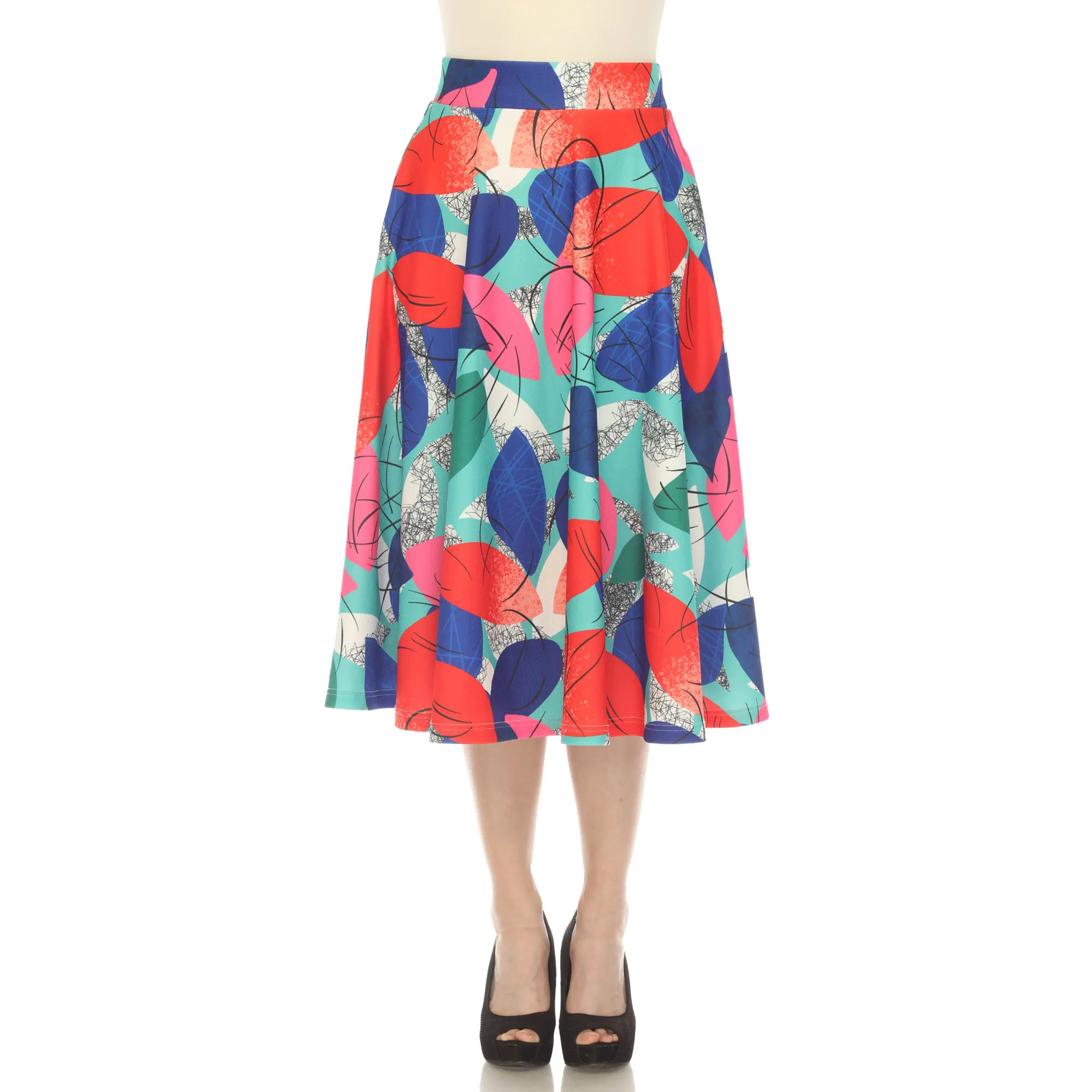 White Mark Women's Leaf Print Vintage Flared Midi Skirt sold by Zulily product image thumbnail 2