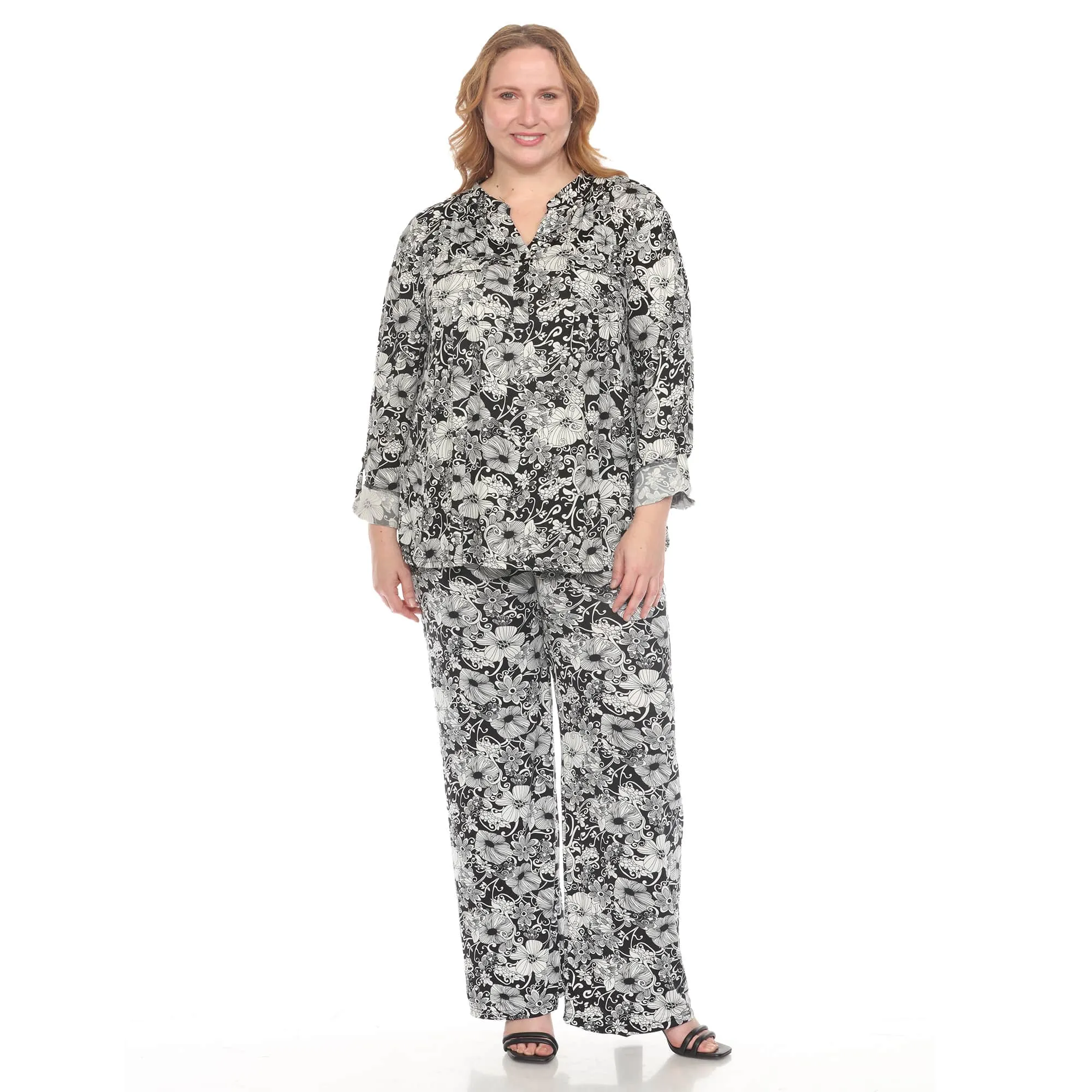 White Mark Women's Plus Size 2-Piece Floral Print Tunic and Pant Set sold by Zulily product image thumbnail 5