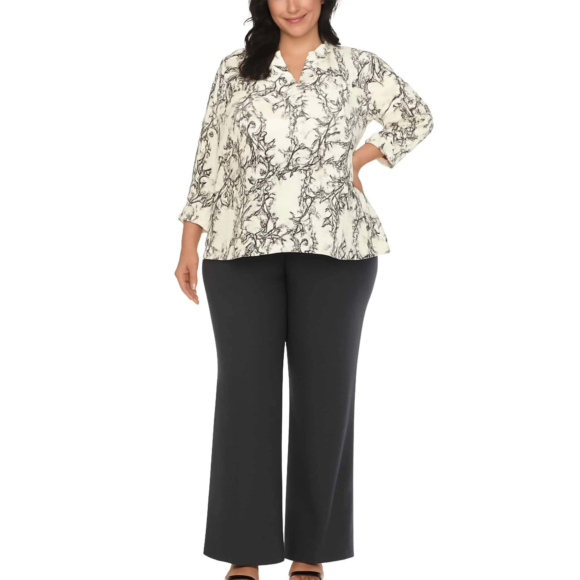 White Mark Women's Plus Size 2-Piece Floral Print Tunic and Pant Set sold by Zulily product image thumbnail 2