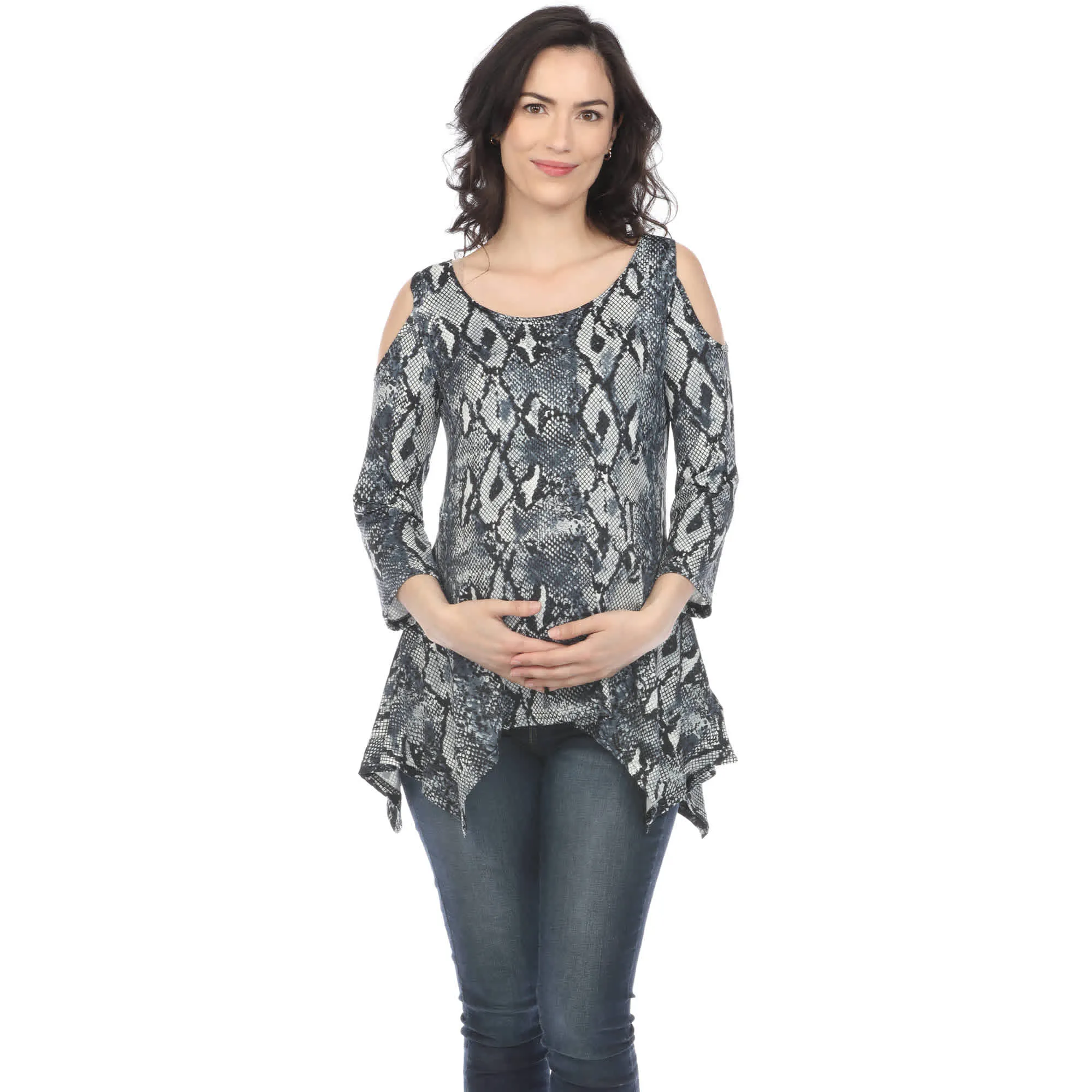 White Mark Maternity Snake Print Cold Shoulder Tunic sold by Zulily product image thumbnail 2