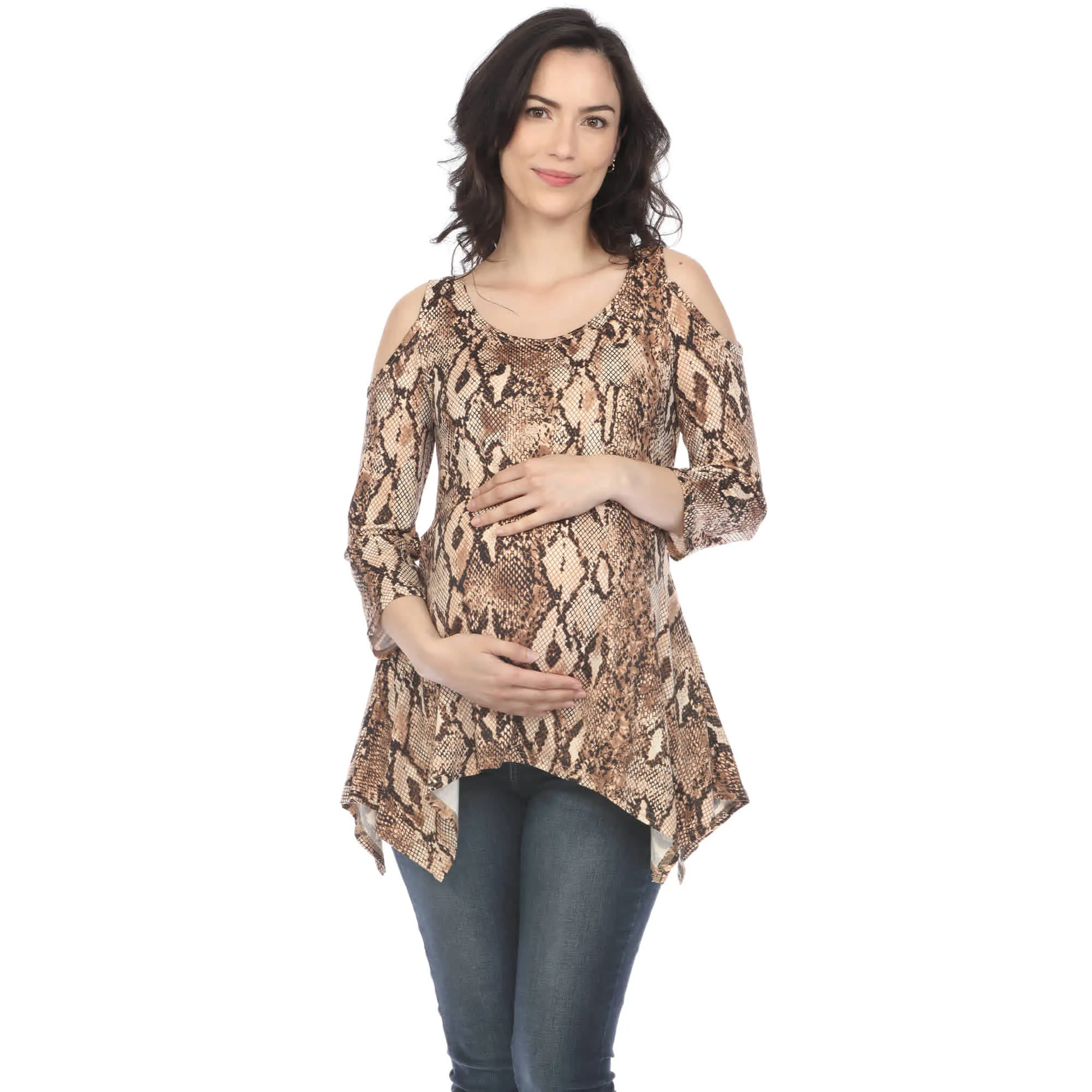 White Mark Maternity Snake Print Cold Shoulder Tunic sold by Zulily product image thumbnail 3