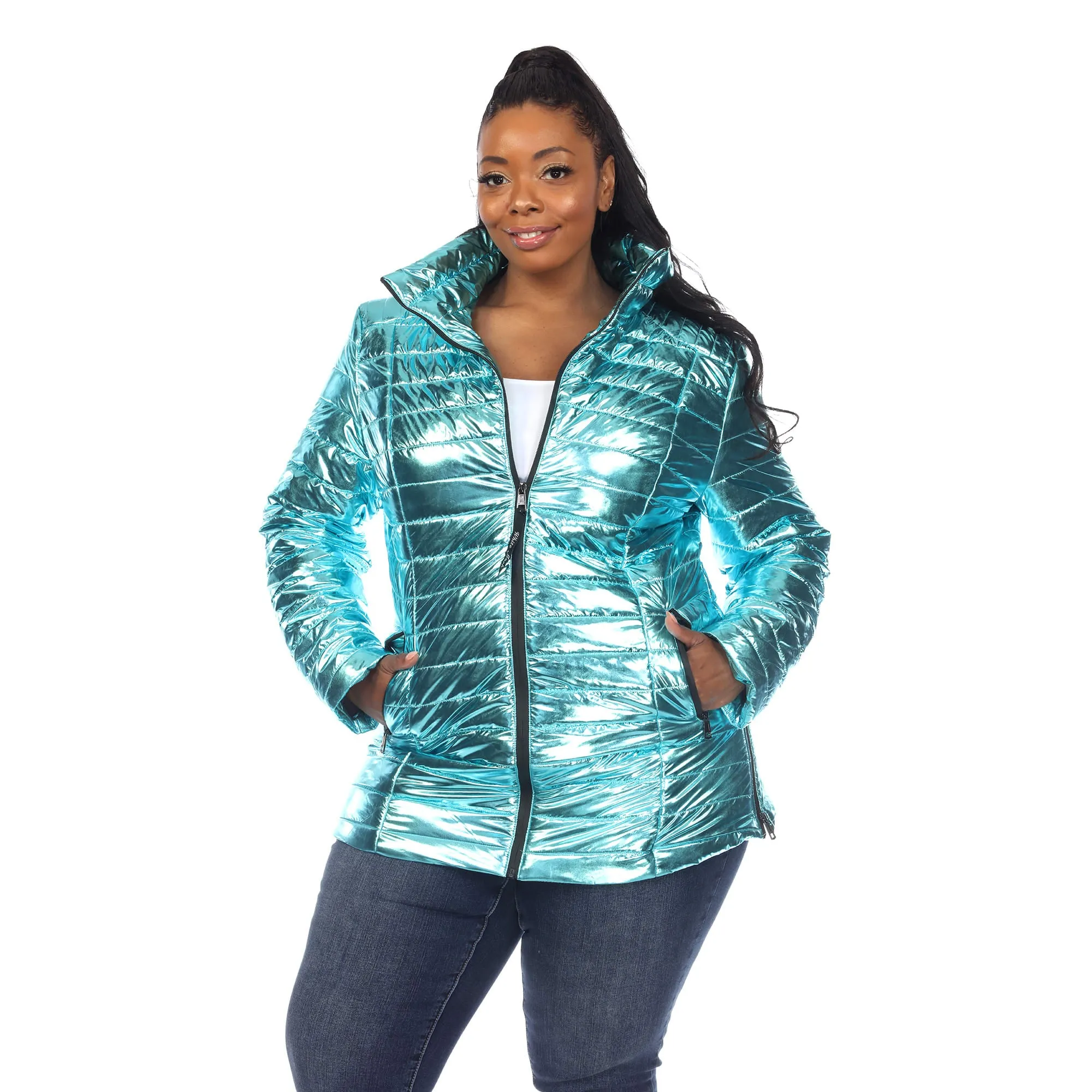 White Mark Women's Plus Size Metallic Puffer Coat sold by Zulily product image thumbnail 3