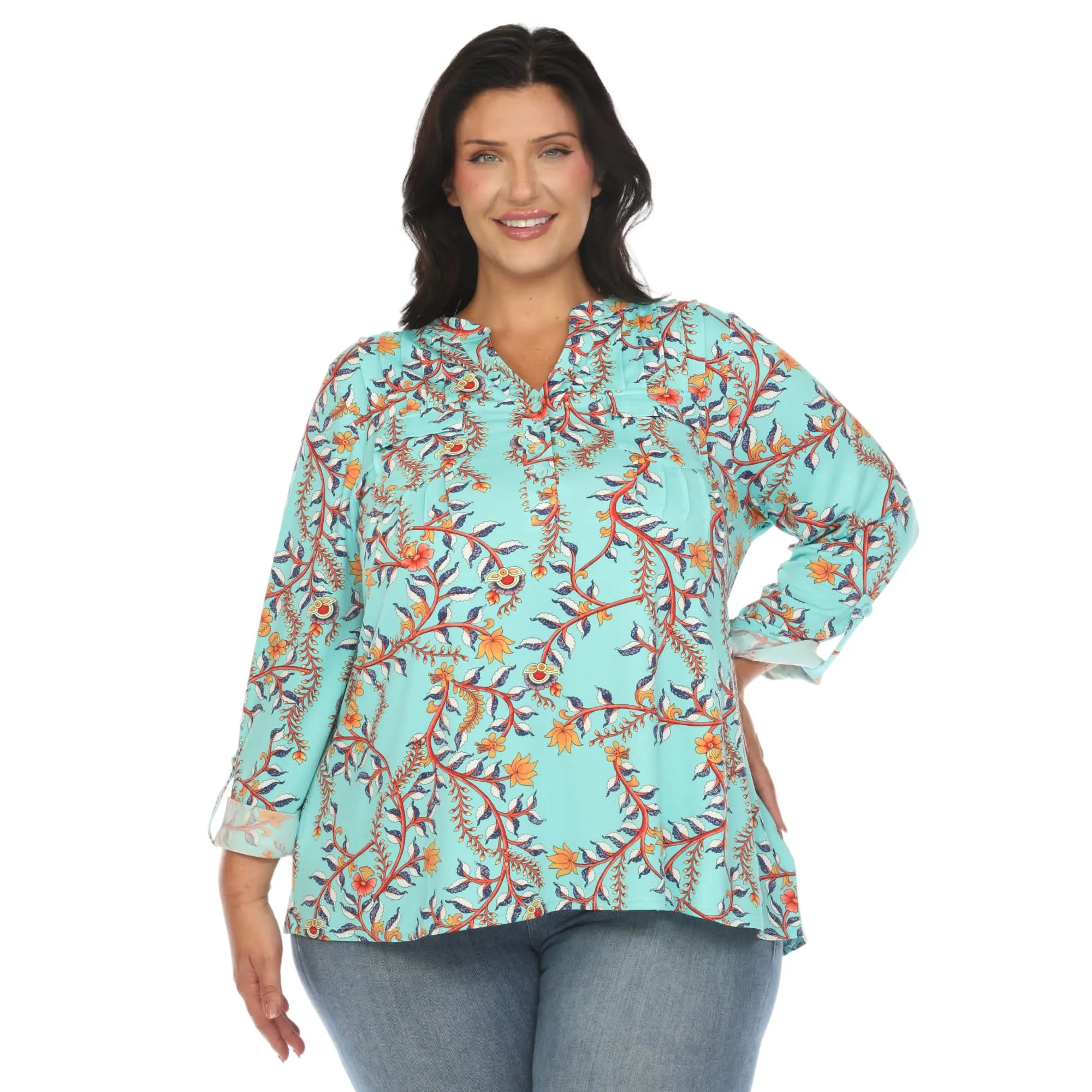 White Mark Women's Plus Size Paisley Button Front Tunic Top sold by Zulily product image thumbnail 4