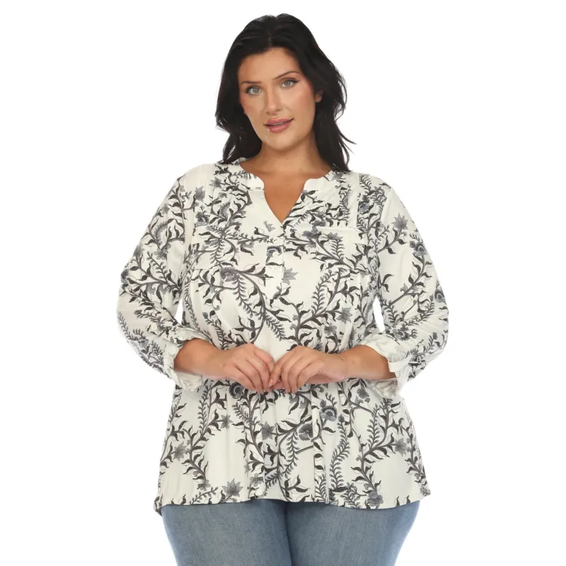 White Mark Women's Plus Size Paisley Button Front Tunic Top sold by Zulily