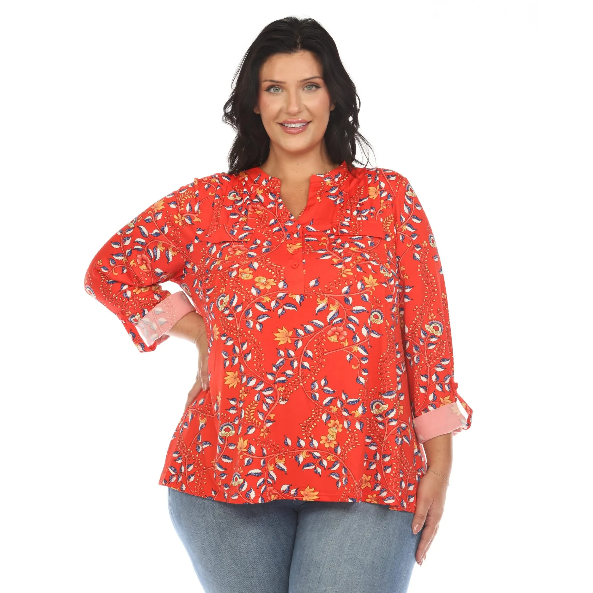 White Mark Women's Plus Size Paisley Button Front Tunic Top sold by Zulily product image thumbnail 2