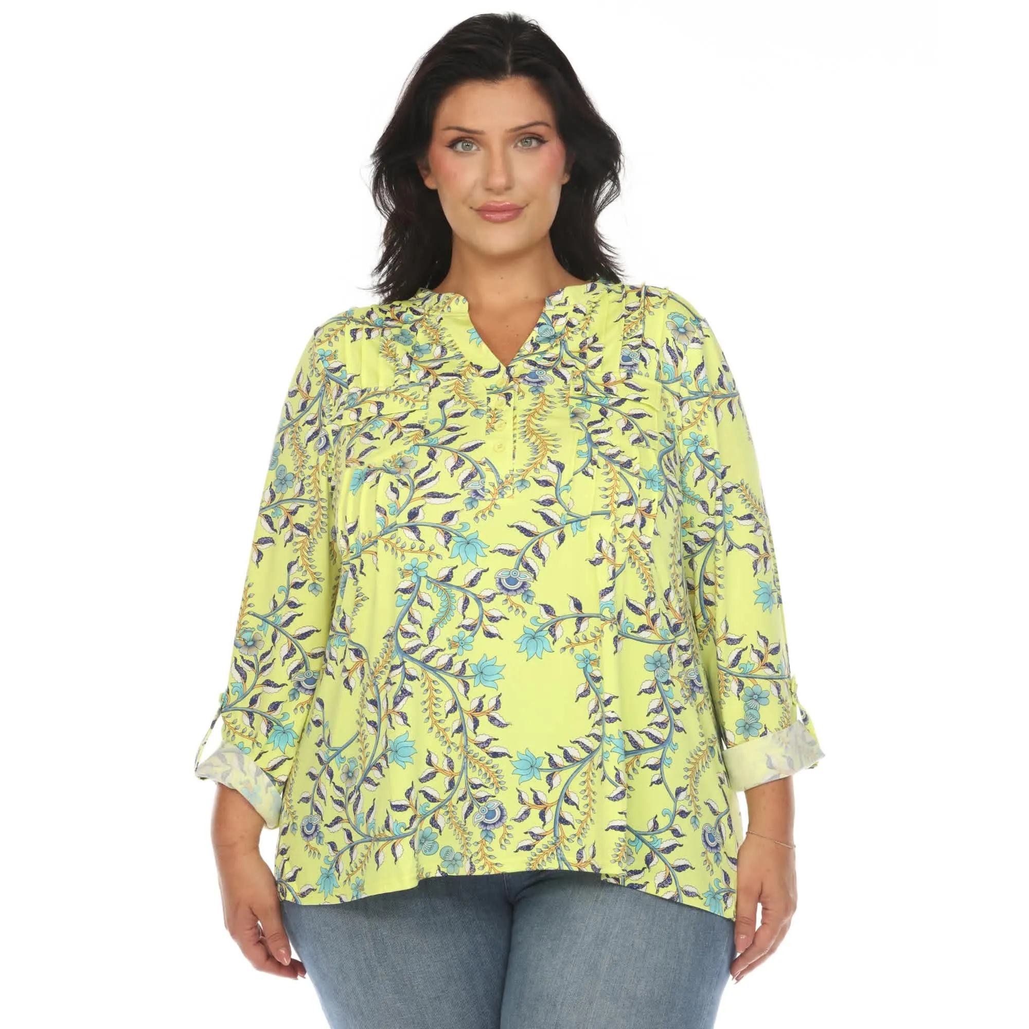 White Mark Women's Plus Size Paisley Button Front Tunic Top sold by Zulily product image thumbnail 3