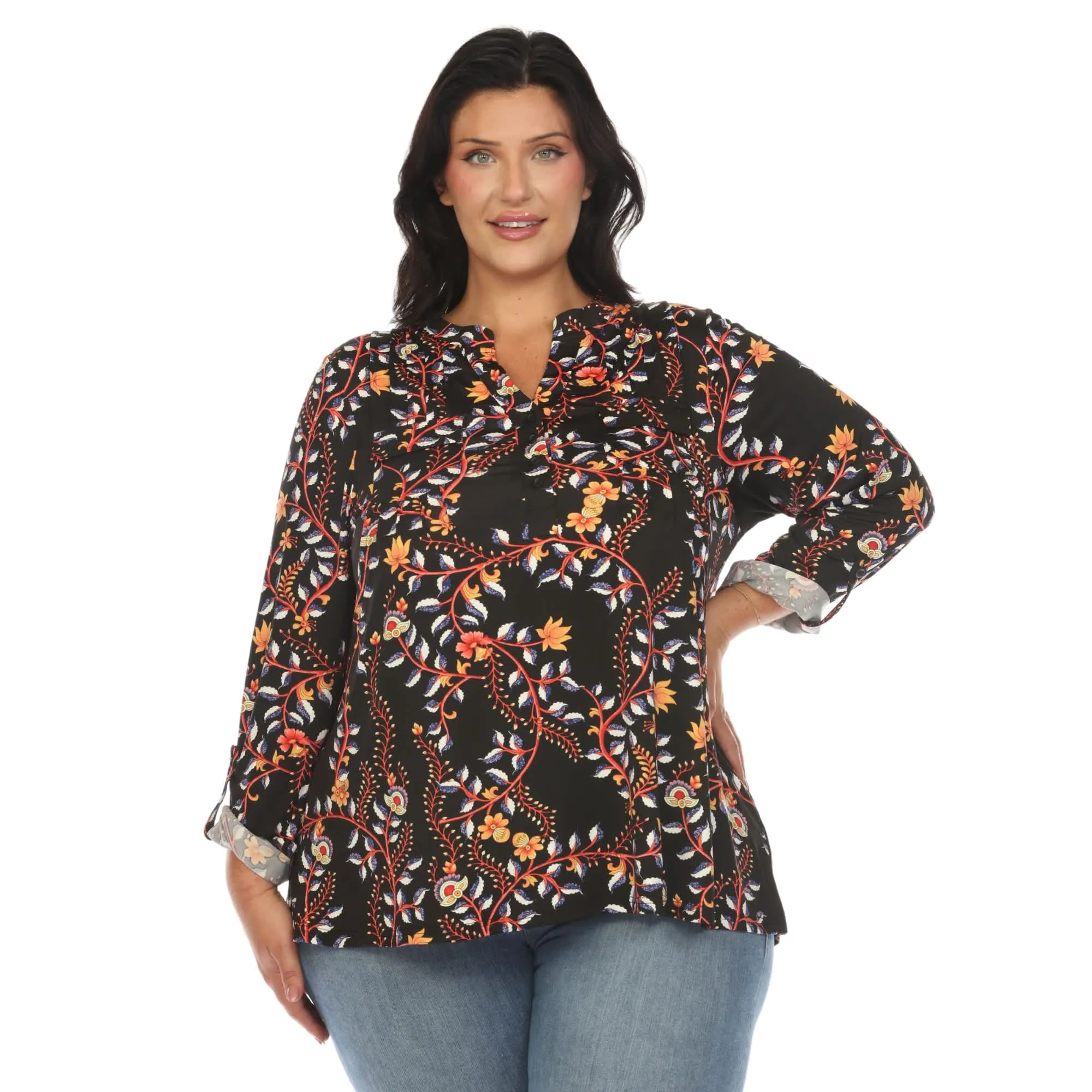 White Mark Women's Plus Size Paisley Button Front Tunic Top sold by Zulily product image thumbnail 5