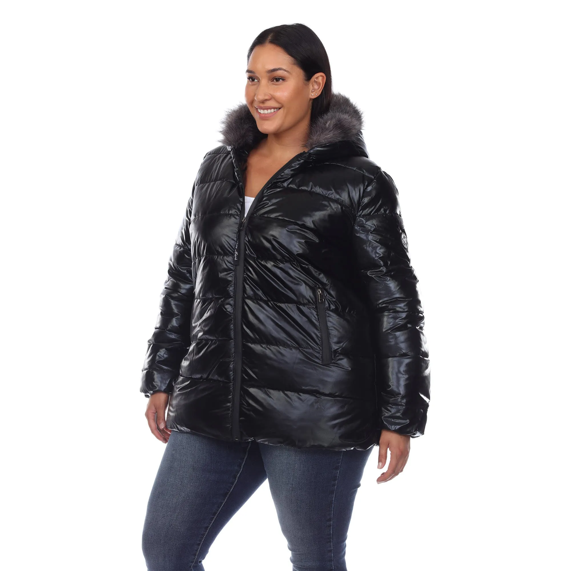 White Mark Women's Plus Size Metallic Puffer Coat with Hoodie sold by Zulily product image thumbnail 5