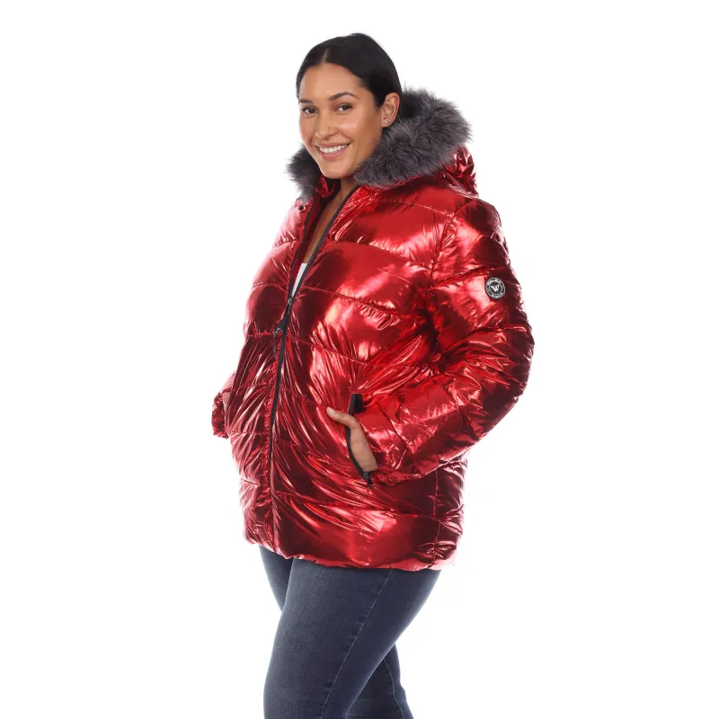 White Mark Women's Plus Size Metallic Puffer Coat with Hoodie sold by Zulily