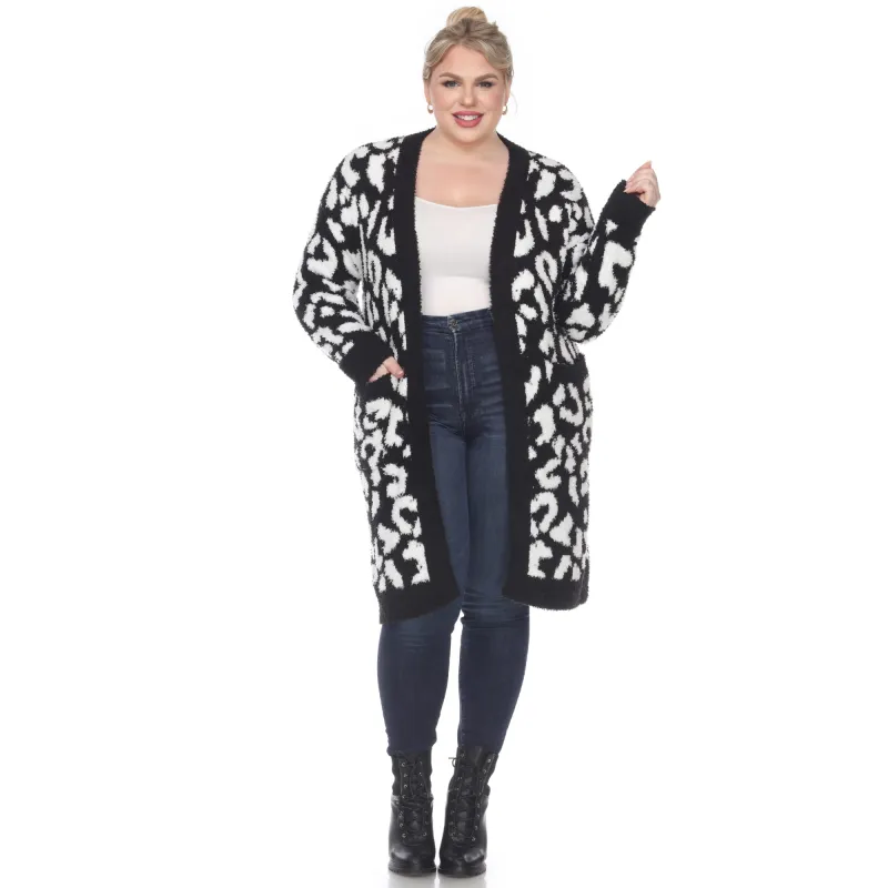 White Mark Women's Plus Size Leopard Print Open Front Sherpa Coat sold by Zulily