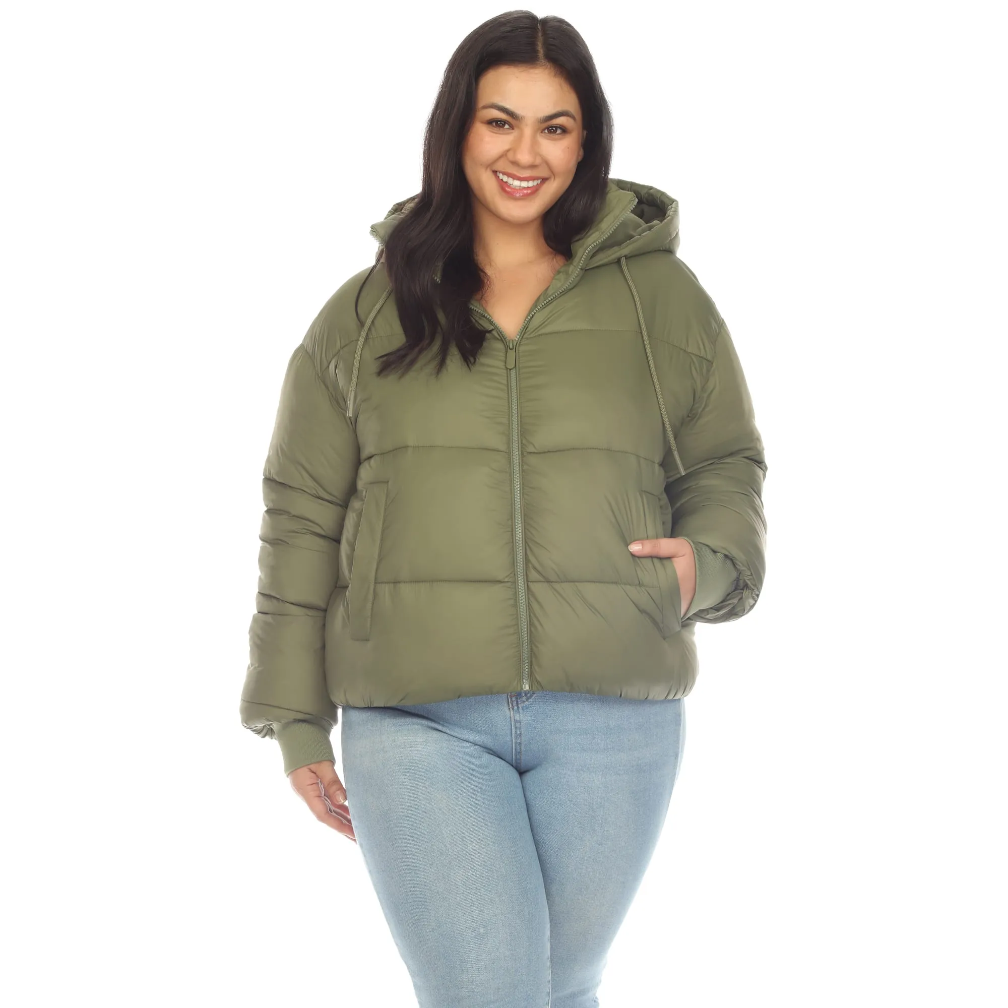 White Mark Women's Plus Size Full Front Zip Hooded Bomber Puffer Coat sold by Zulily product image thumbnail 3