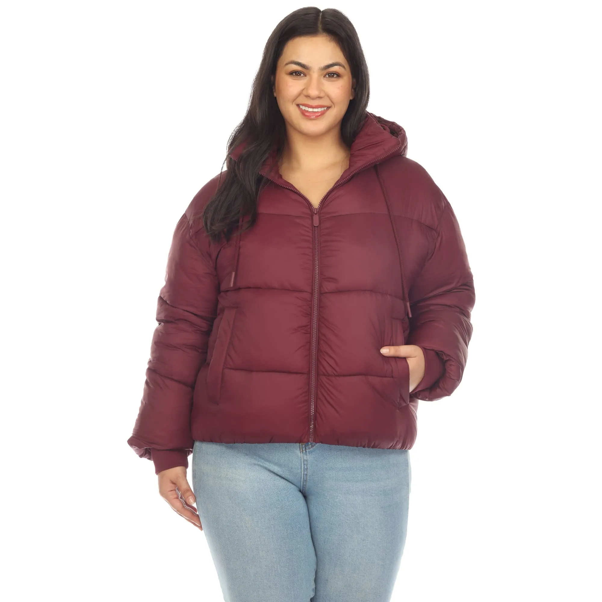White Mark Women's Plus Size Full Front Zip Hooded Bomber Puffer Coat sold by Zulily product image thumbnail 5