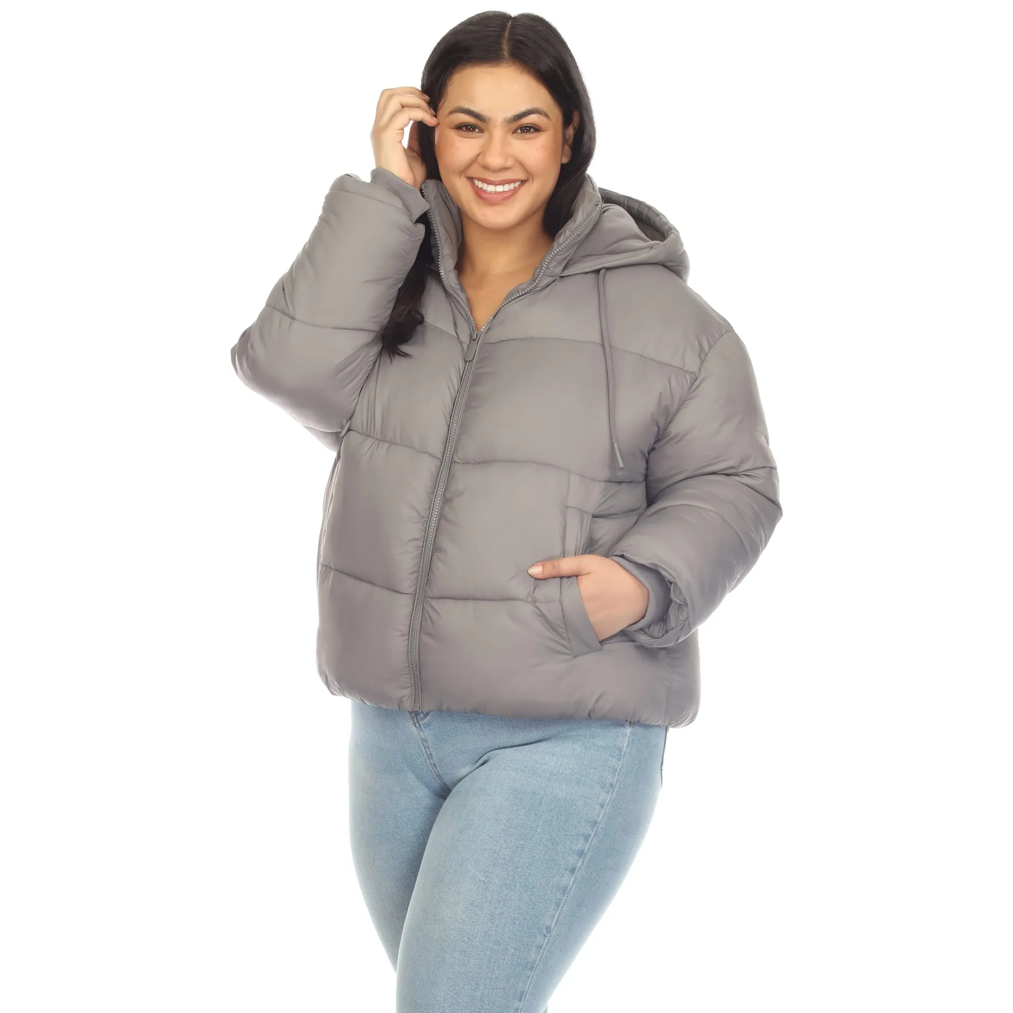 White Mark Women's Plus Size Full Front Zip Hooded Bomber Puffer Coat sold by Zulily product image thumbnail 4