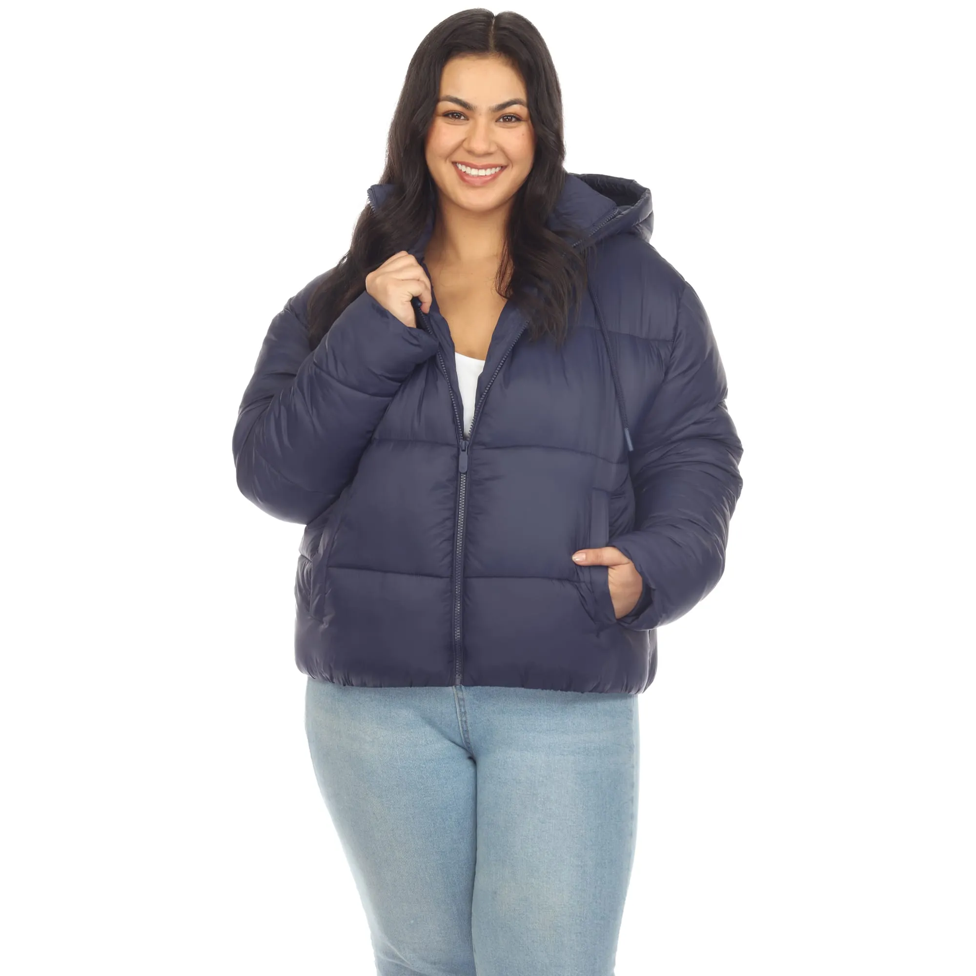 White Mark Women's Plus Size Full Front Zip Hooded Bomber Puffer Coat sold by Zulily product image thumbnail 2