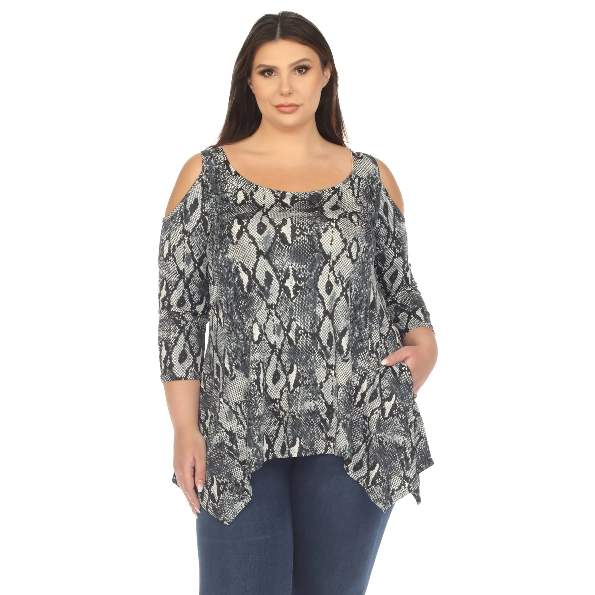 White Mark Women's Plus Size Snake Print Cold Shoulder Tunic sold by Zulily product image thumbnail 2
