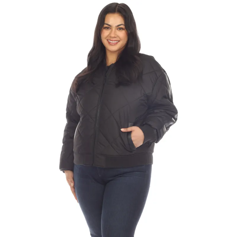 White Mark Women's Plus Size Lightweight Diamond Quilted Puffer Bomber Jacket sold by Zulily