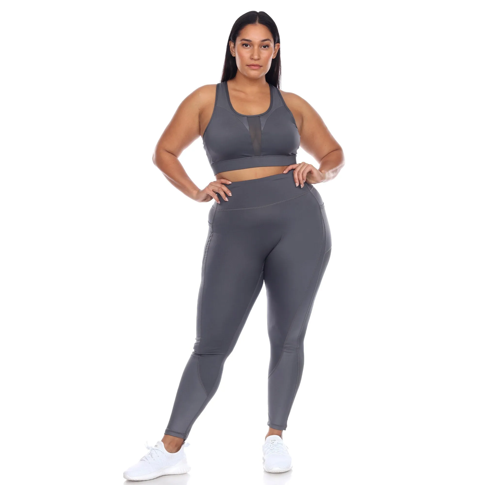 White Mark Plus Size Racer Back Sports Bra & Mesh Leggings Set sold by Zulily product image thumbnail 2