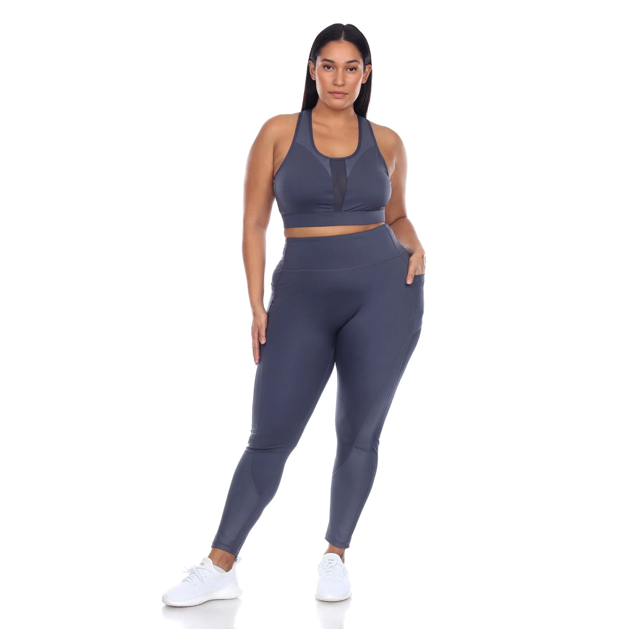 White Mark Plus Size Racer Back Sports Bra & Mesh Leggings Set sold by Zulily product image thumbnail 4