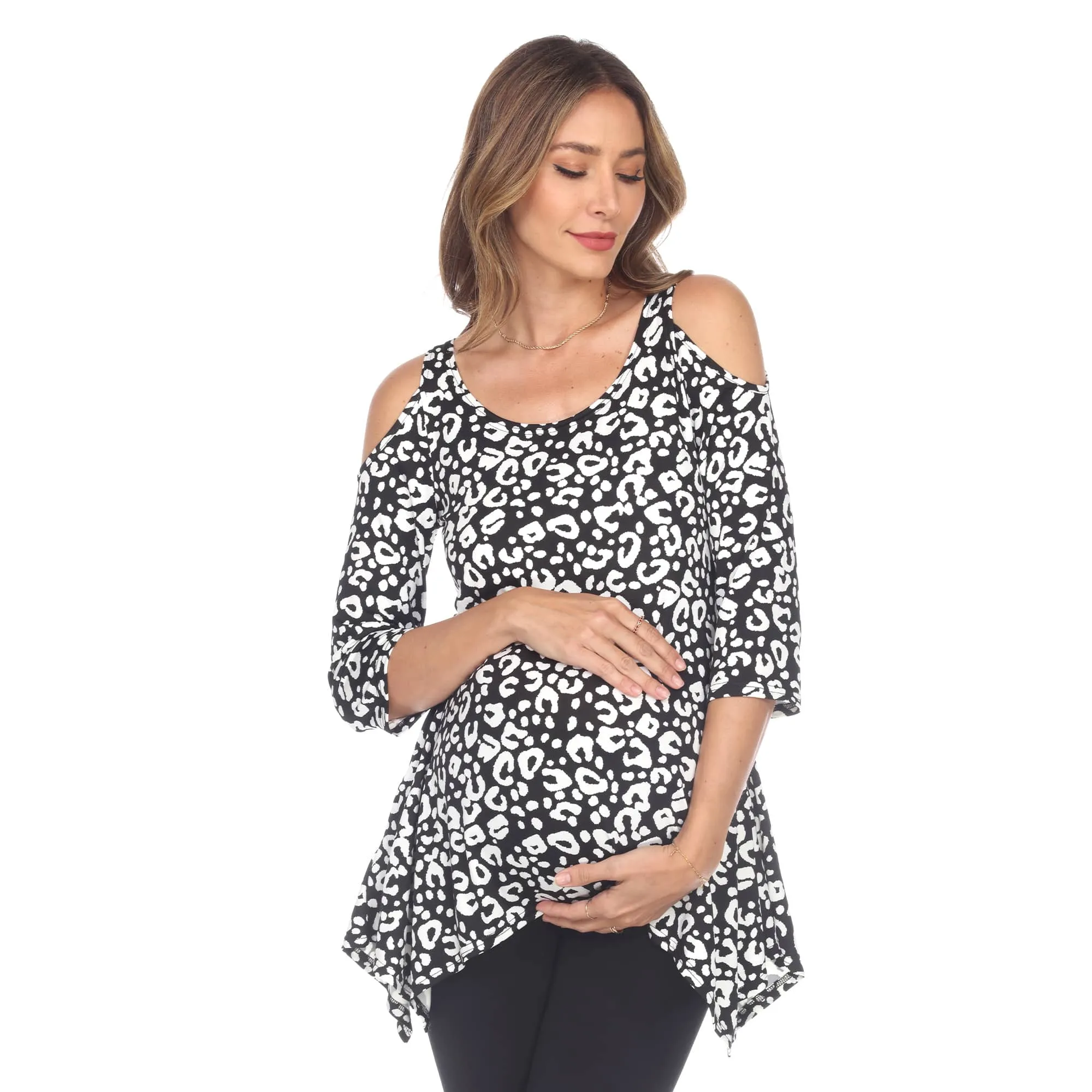 White Mark Maternity Leopard Cold Shoulder Tunic Top sold by Zulily product image thumbnail 5