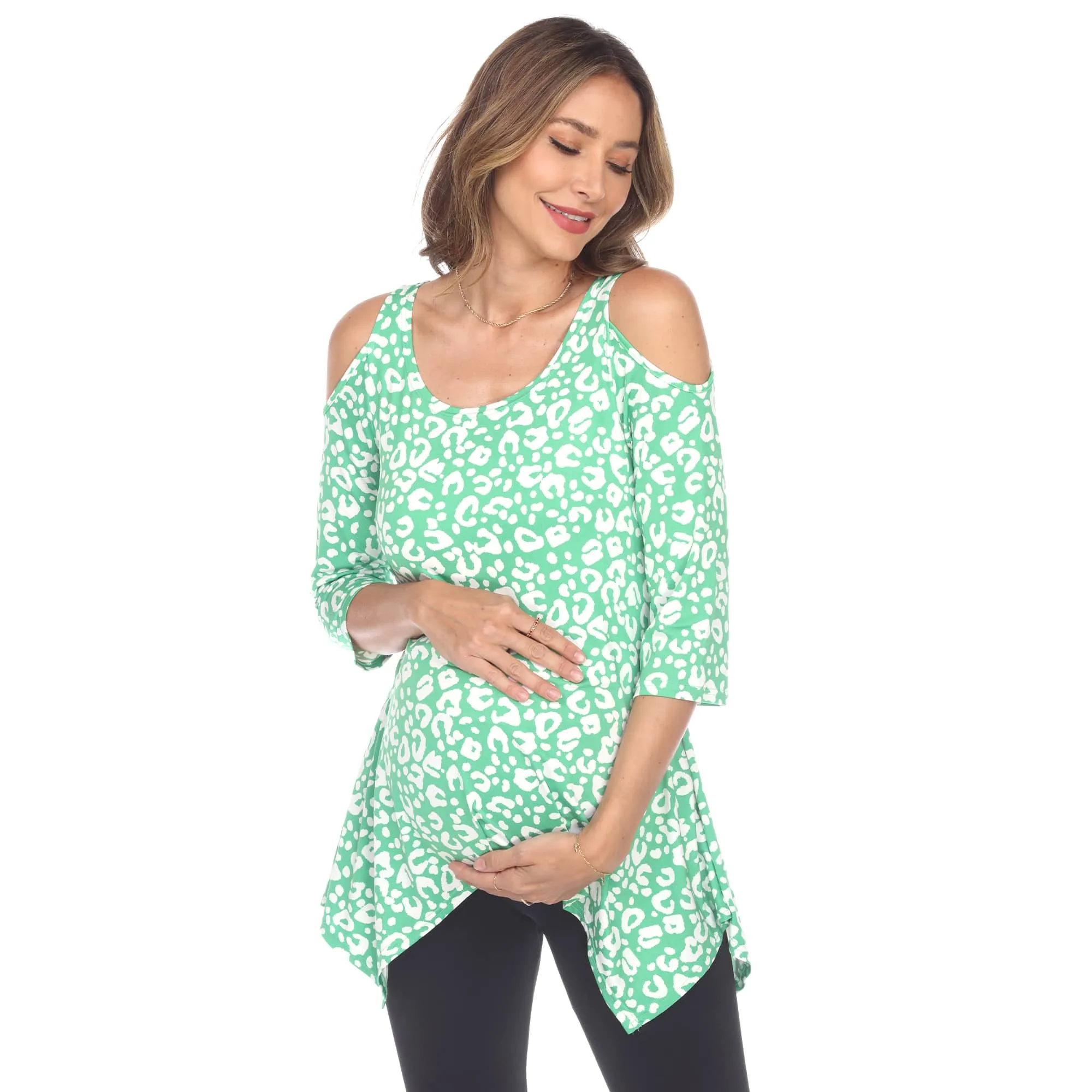 White Mark Maternity Leopard Cold Shoulder Tunic Top sold by Zulily