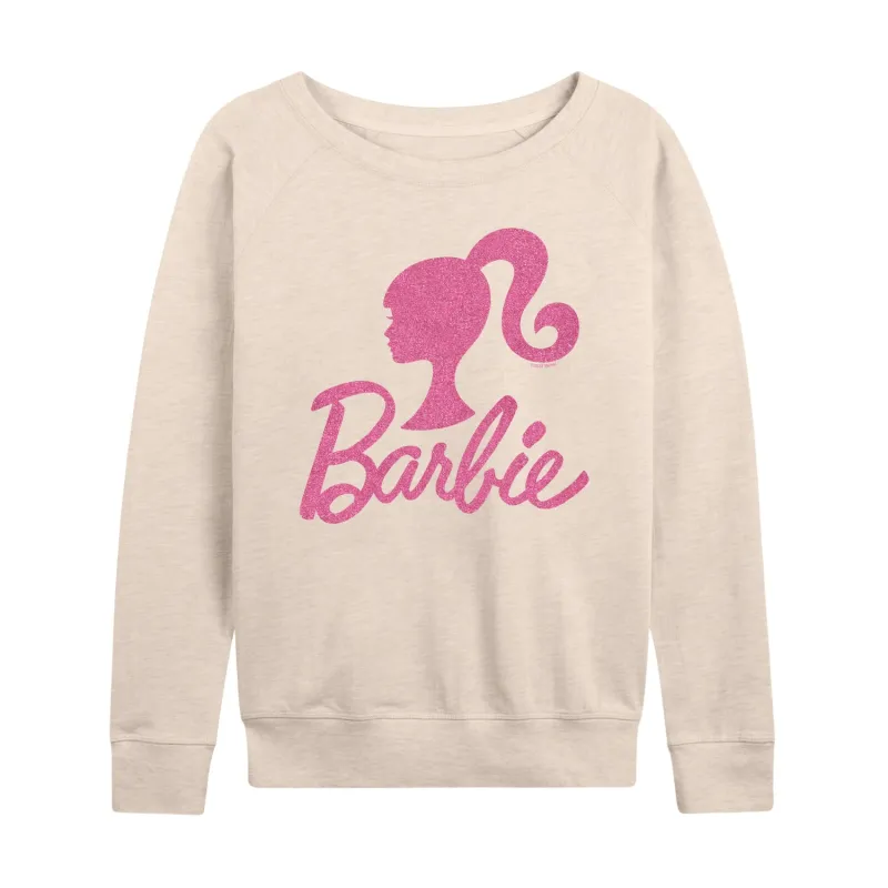 Barbie - Logo Pink Glitter - Women's Lightweight French Terry Long Sleeve Shirt sold by Zulily