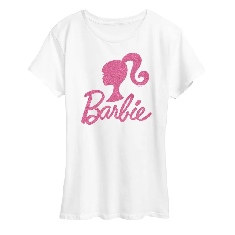 Barbie - Logo Pink Glitter - Women's Short Sleeve Graphic T-Shirt sold by Zulily