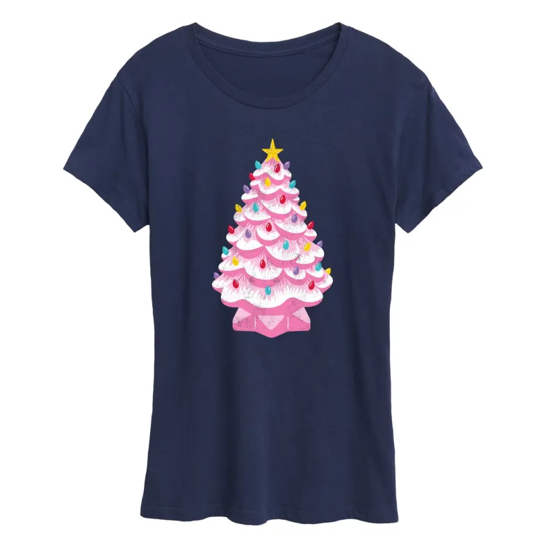 Instant Message - Retro Pink Christmas Tree - Women's Short Sleeve Graphic T-shirt sold by Zulily