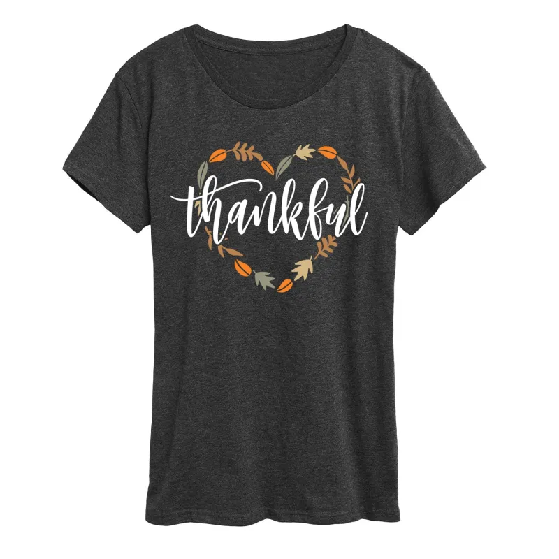 Instant Message - Thankful Leaf Heart - Women's Short Sleeve Graphic T-shirt sold by Zulily