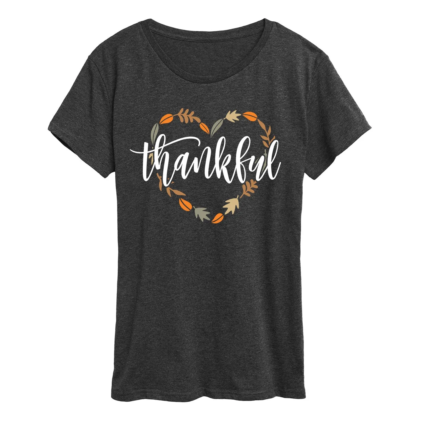 Instant Message - Thankful Leaf Heart - Women's Short Sleeve Graphic T-shirt sold by Zulily