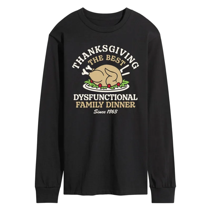 Instant Message - Thanksgiving Fam Dinner - Men's Long Sleeve Graphic T-shirt sold by Zulily