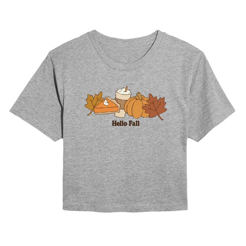 Instant Message - Hello Fall - Juniors Cropped Graphic T-Shirt made by Zulily