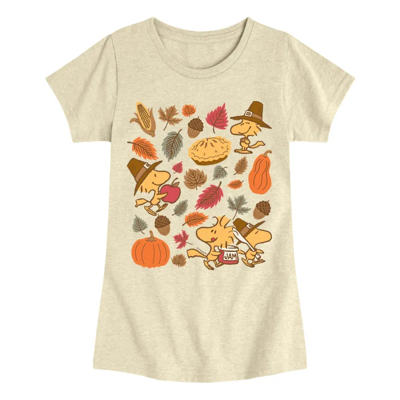 Peanuts - Woodstock Thanksgiving Icons - Youth Girls Short Sleeve T-shirt sold by Zulily