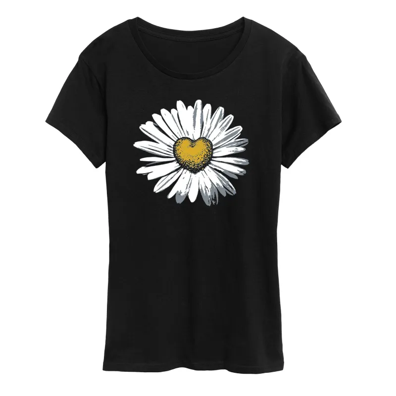 Instant Message - Daisy Heart - Women's Short Sleeve Graphic T-shirt sold by Zulily