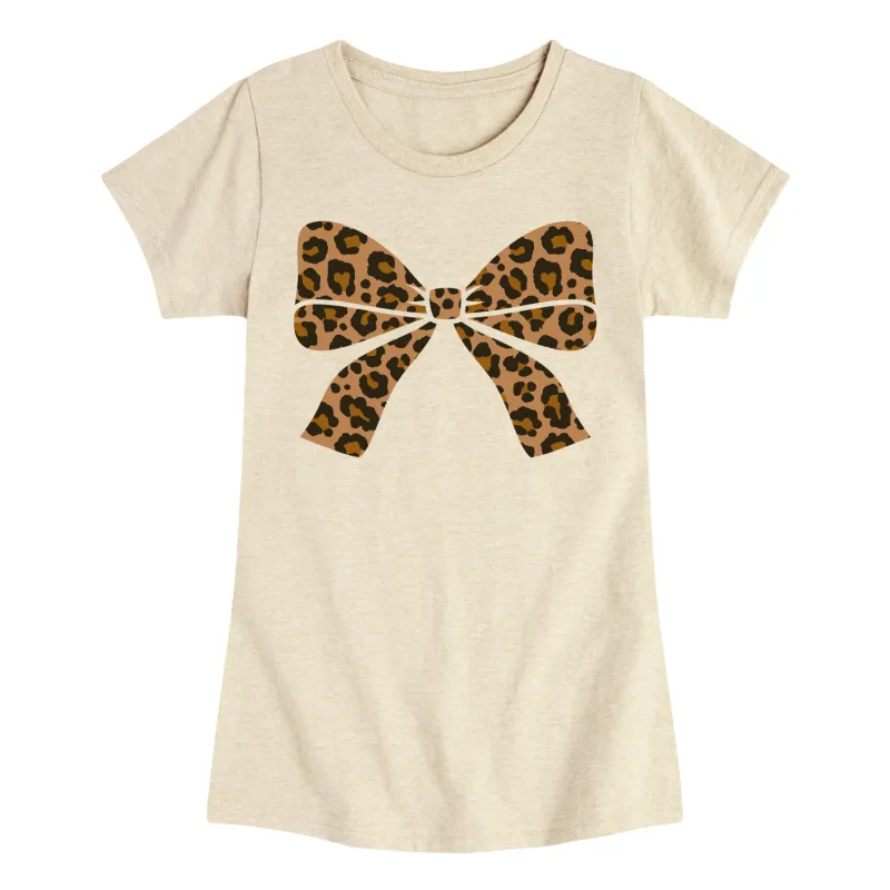 Instant Message - Leopard Print Bow - Youth Girls Short Sleeve T-shirt sold by Zulily